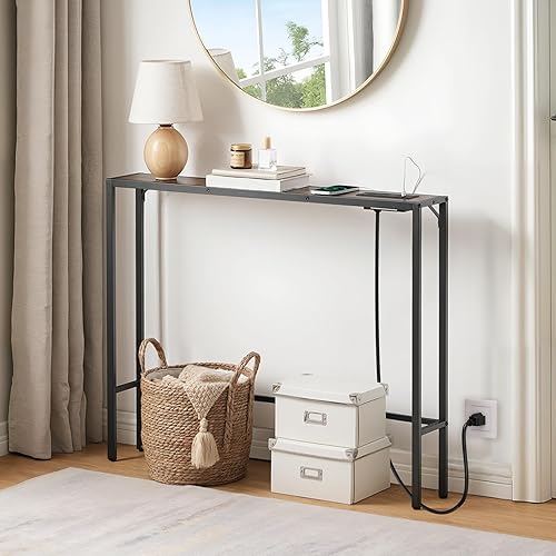 Miniatura 7 de Mesa de sofá consola estrecha con estación de carga, mesa delgada detrás del sofá, 39.4 pulgadas de largo x 5.9 pulgadas de ancho x 31.5 pulgadas de