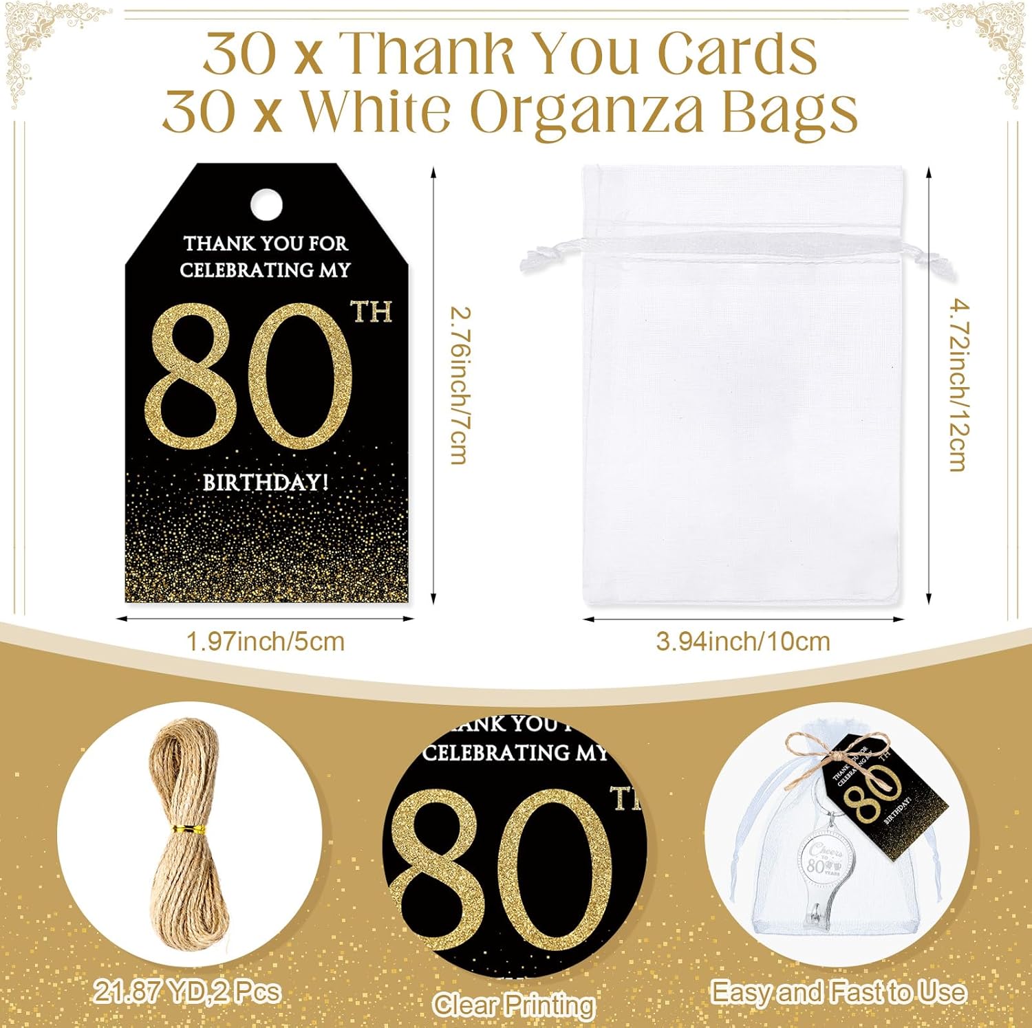 Zeyune 30 Sets 80th Birthday Party Favors for Guests Beer Bottle Opener Nail Clippers Keychains Bulk Thank You Cards with Organza Gift Bags for Birthday Anniversary Souvenirs Return Gifts - Image 3
