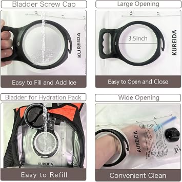 KUREIDA Hydration Bladder 2L-3L,Leak Proof Water Reservoir,BPA Free,Wide Opening, Military Water Bladder Combined with Hydration Backpacks for Biking Hiking Running Camping Climbing.