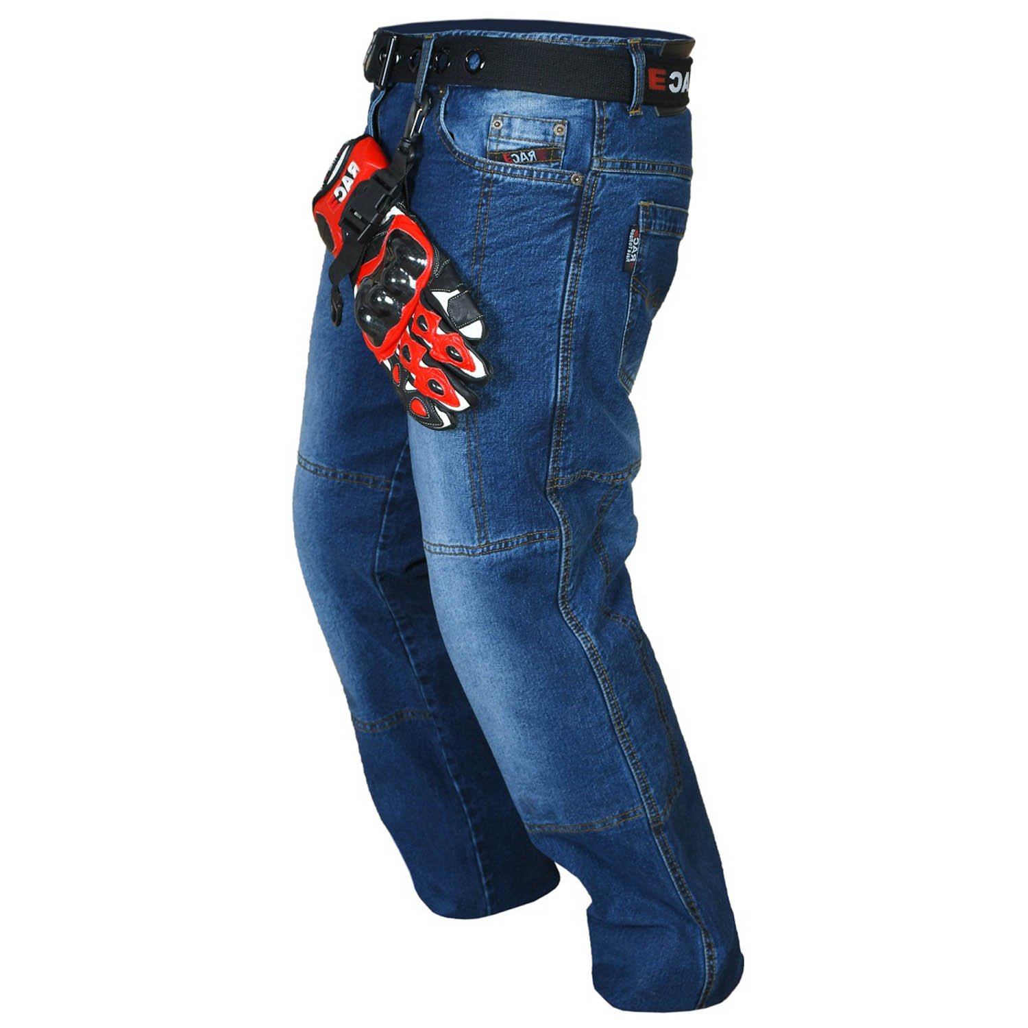 RAC3 Original Mens Motorbike Protective Armoured Lining Blue Denim Jeans Trousers (W34'' X L34'')