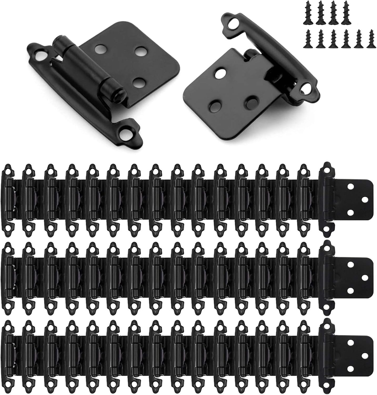 50 PCS Matte Black Hinges, 1/2" Overlay Kitchen Door