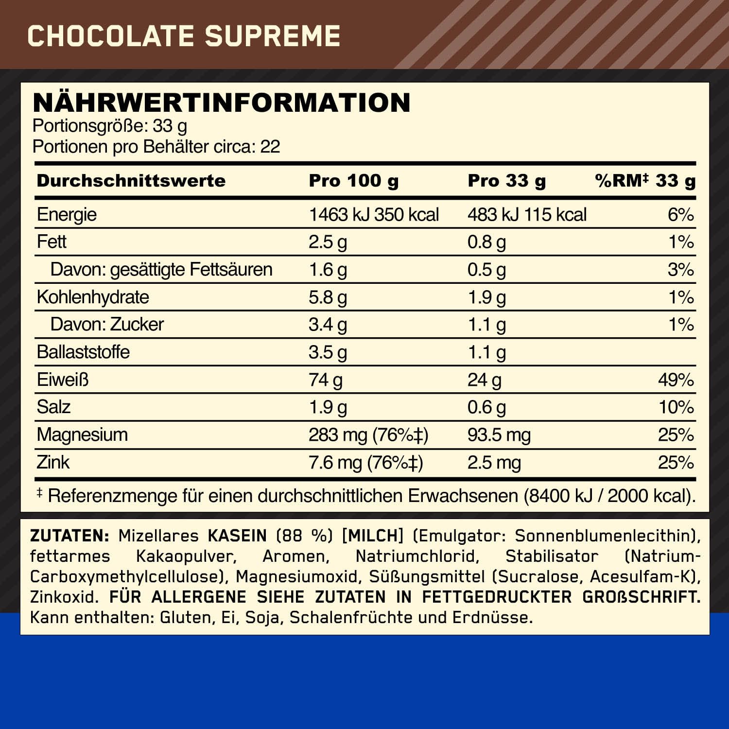 Optimum Nutrition Gold Standard 100% Casein Proteinpulver, Geschmack Chocolate Supreme, 924g, 24 Portionen