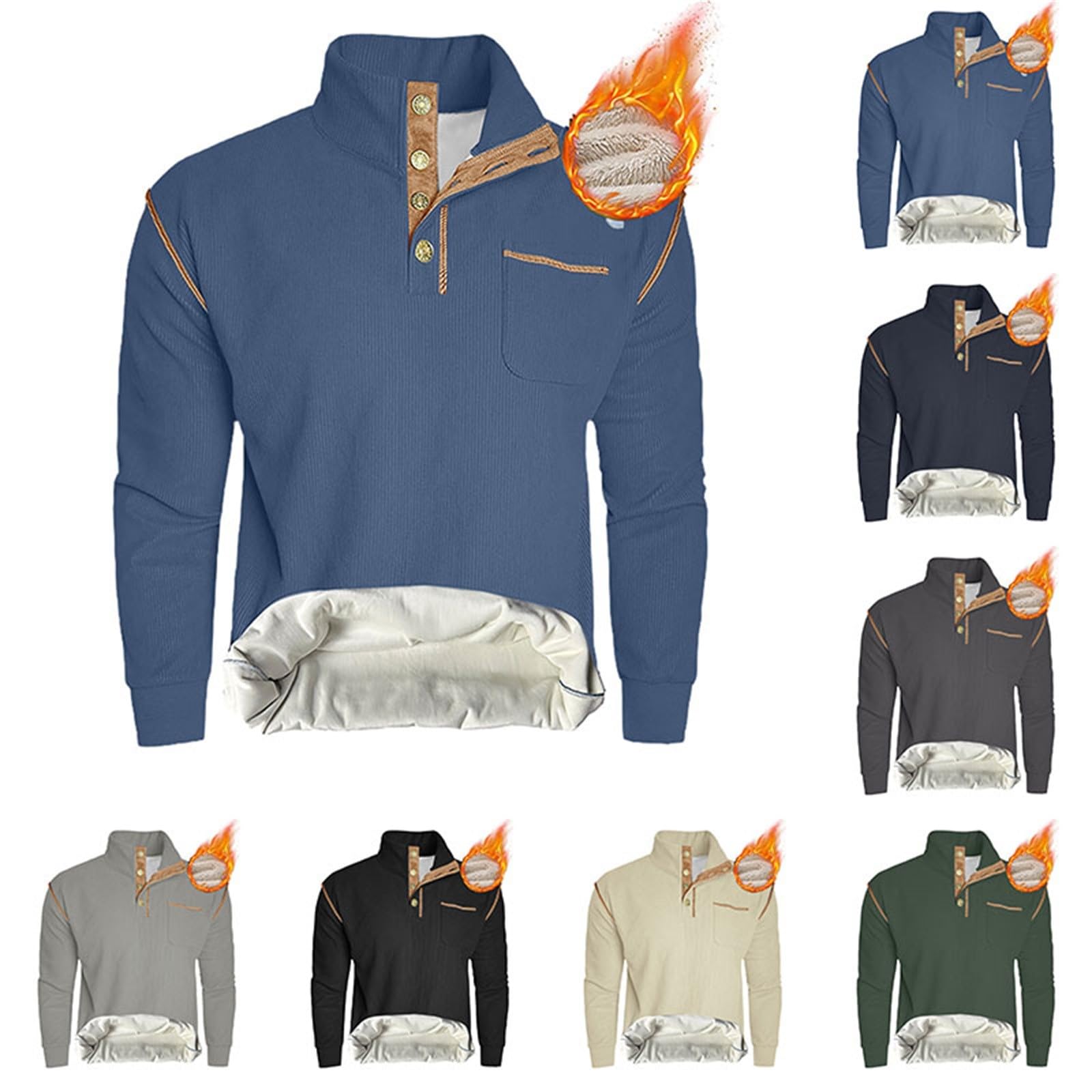 Sudadera para hombre de pana, suéter de invierno cálido para hombre, sudaderas con forro polar, suéter con 1/4 botón, cuello alto, jersey para hombre, monocolor, parte superior clásica
