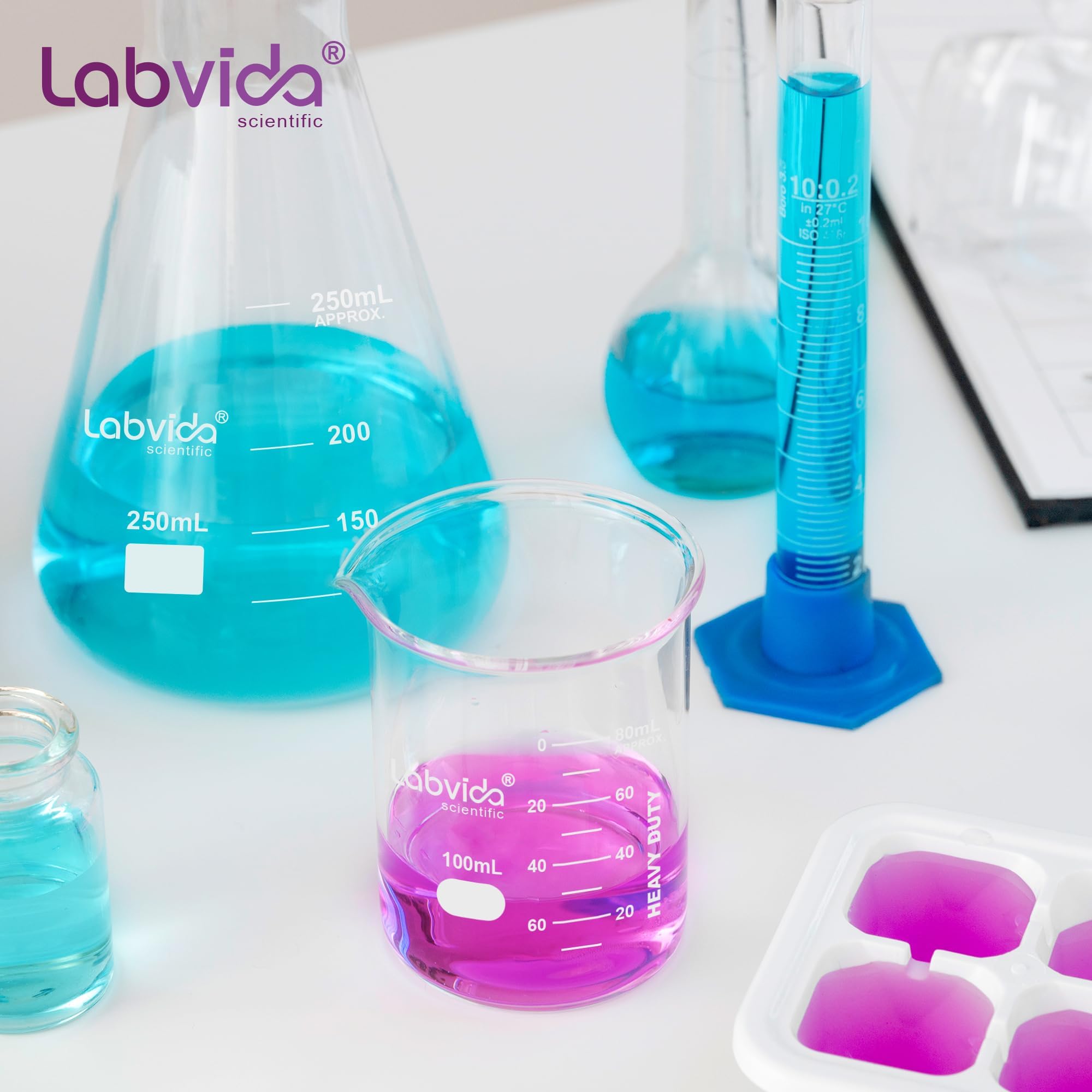 LVA012 - Juego de 4 vasos de cristal de forma baja, vol.500 ml, 3.3 borosilicato con graduación impresa, 4 unidades