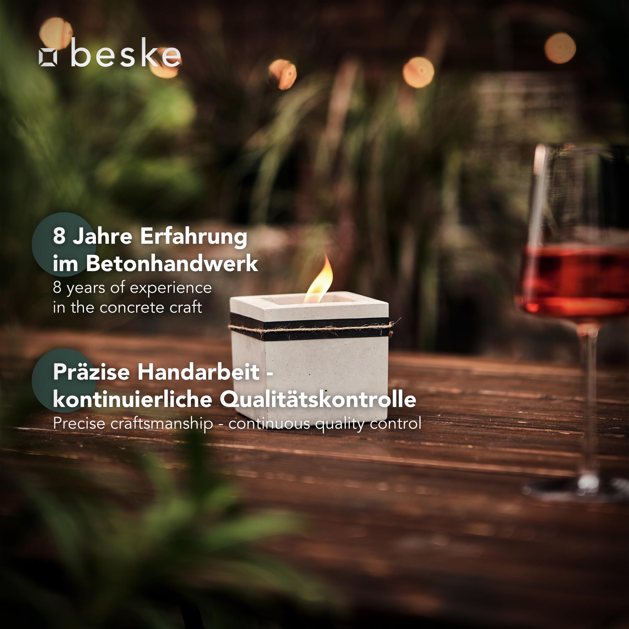 Beske-Manufaktur Pico 10x10x10cm Dauerdocht Wiederbefüllbare Fackel Tischfeuer