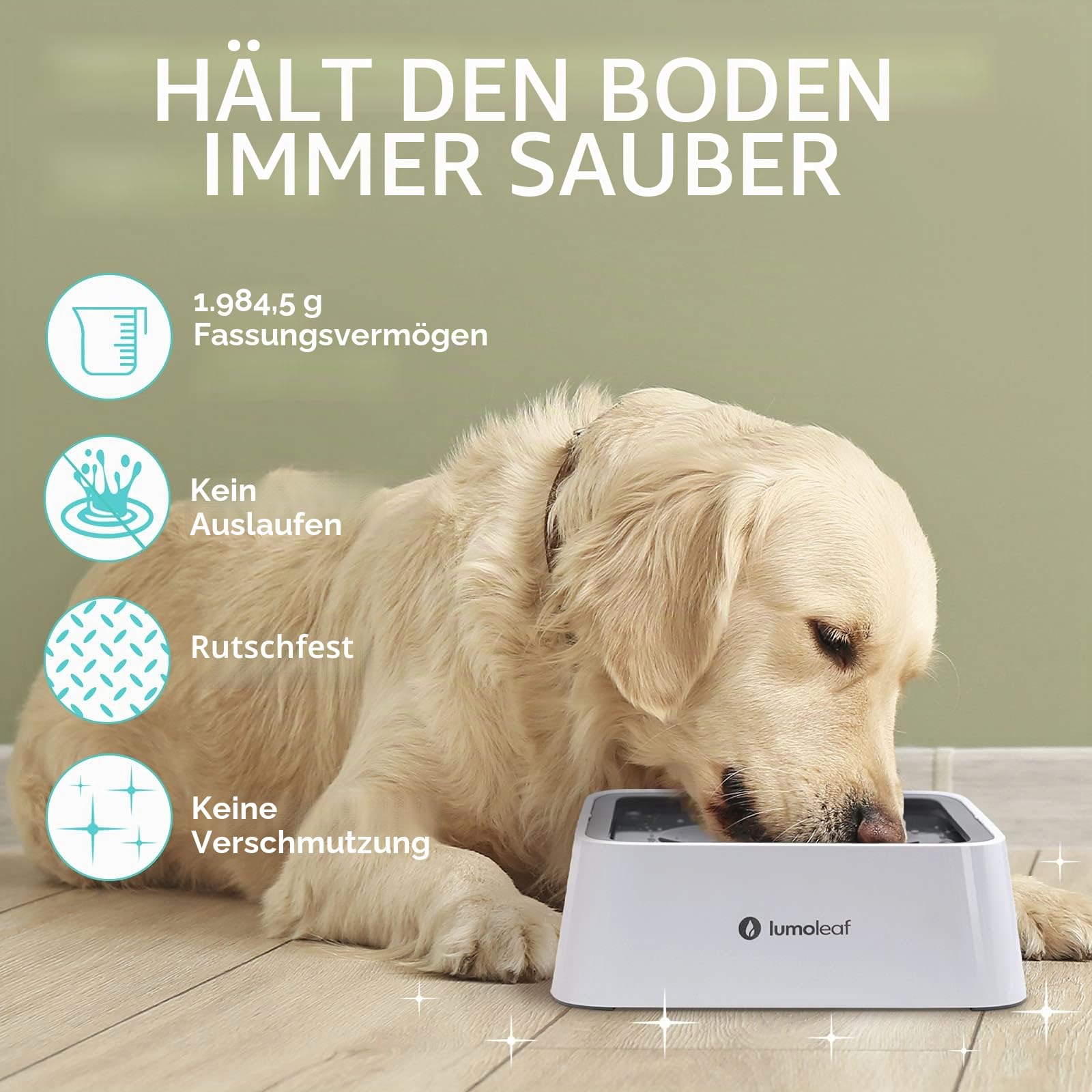 LumoLeaf Wassernapf für Hunde, 2L, Anti-Schwapp Fressnapf Hund Unterwegs mit Kohlefilter, Hundenapf Reise Trinknapf Wasserspender