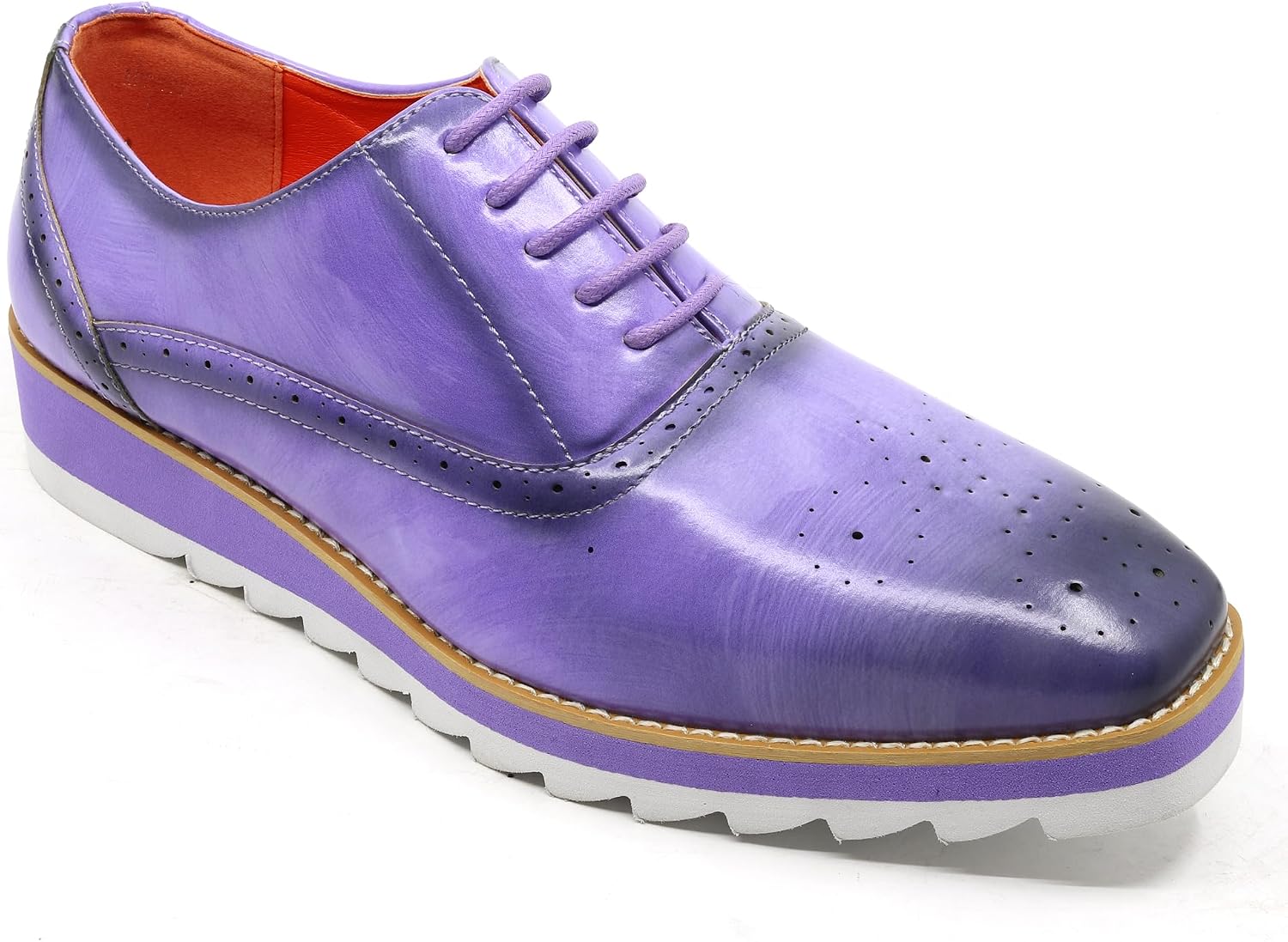 Metrocharm Men's Oxford Lace-Up Platform Brogue Dress Shoes, Perforated Detail, White Sole MC-177