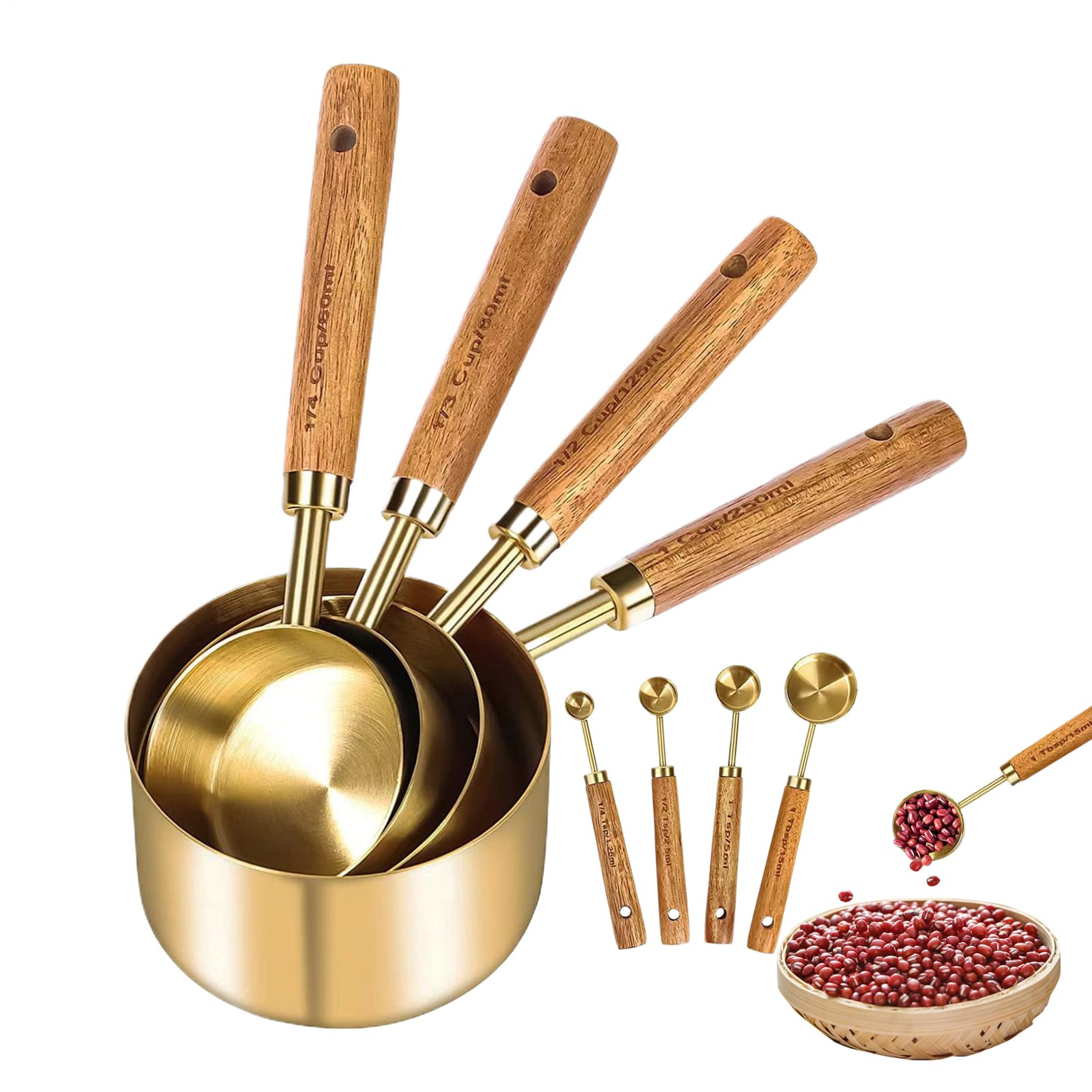 Cuillères doseuses inox et tasses de mesure pour ingrédients secs et liquides 8 pièces