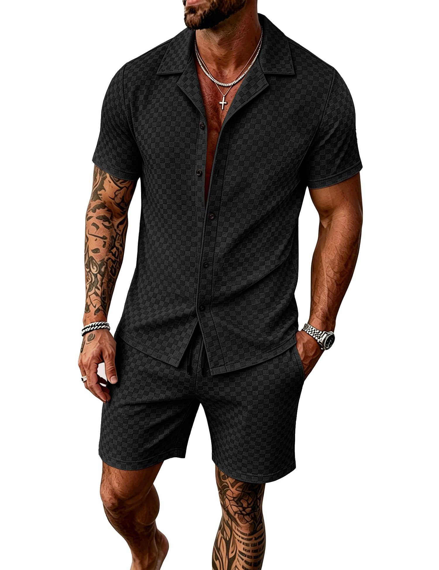 Mens Velour Tracksuit 2 Piece Outfits Short Sleeve Button Down Shirt and Shorts Sets Casual Sweatsuits