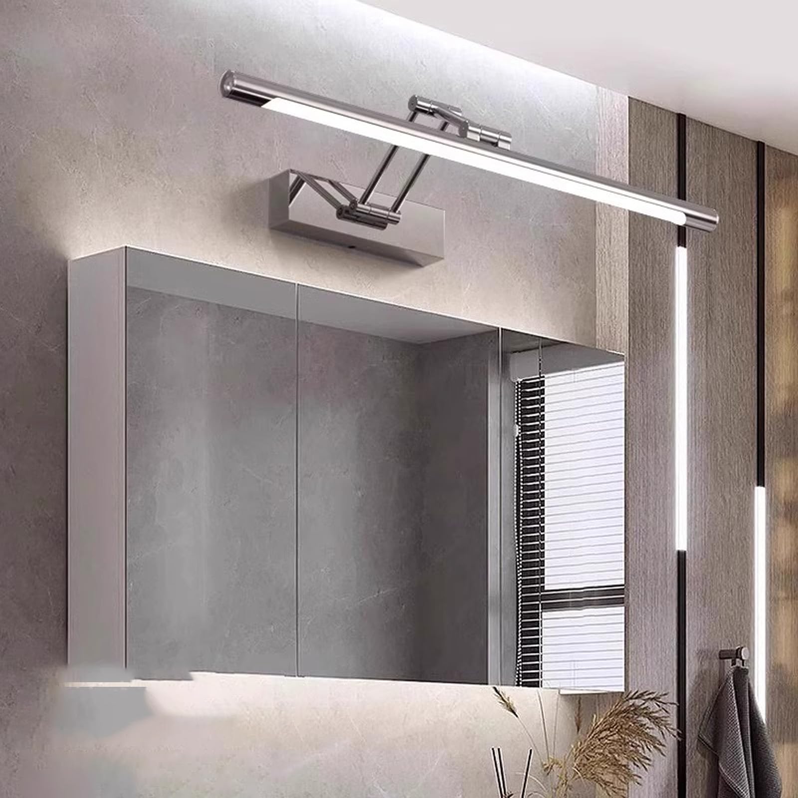 LED Bagno Specchio Lampada da Parete con Telecomando Dimmerabile Luce da Parete USB Ricaricabile Rotazione Applique da Parete con Tattile Controllo Interruttore per Soggiorno (Argentato,40cm)
