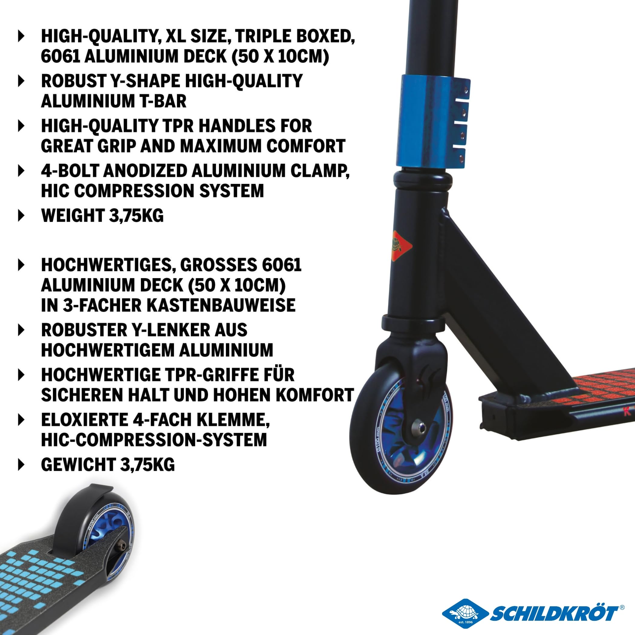 Schildkröt Patinete de Acrobacias Kickless, con Compresión HIC y Llanta de Aluminio, Ruedas de PU de 100 mm, para Acrobacias Ambiciosas y Trucos