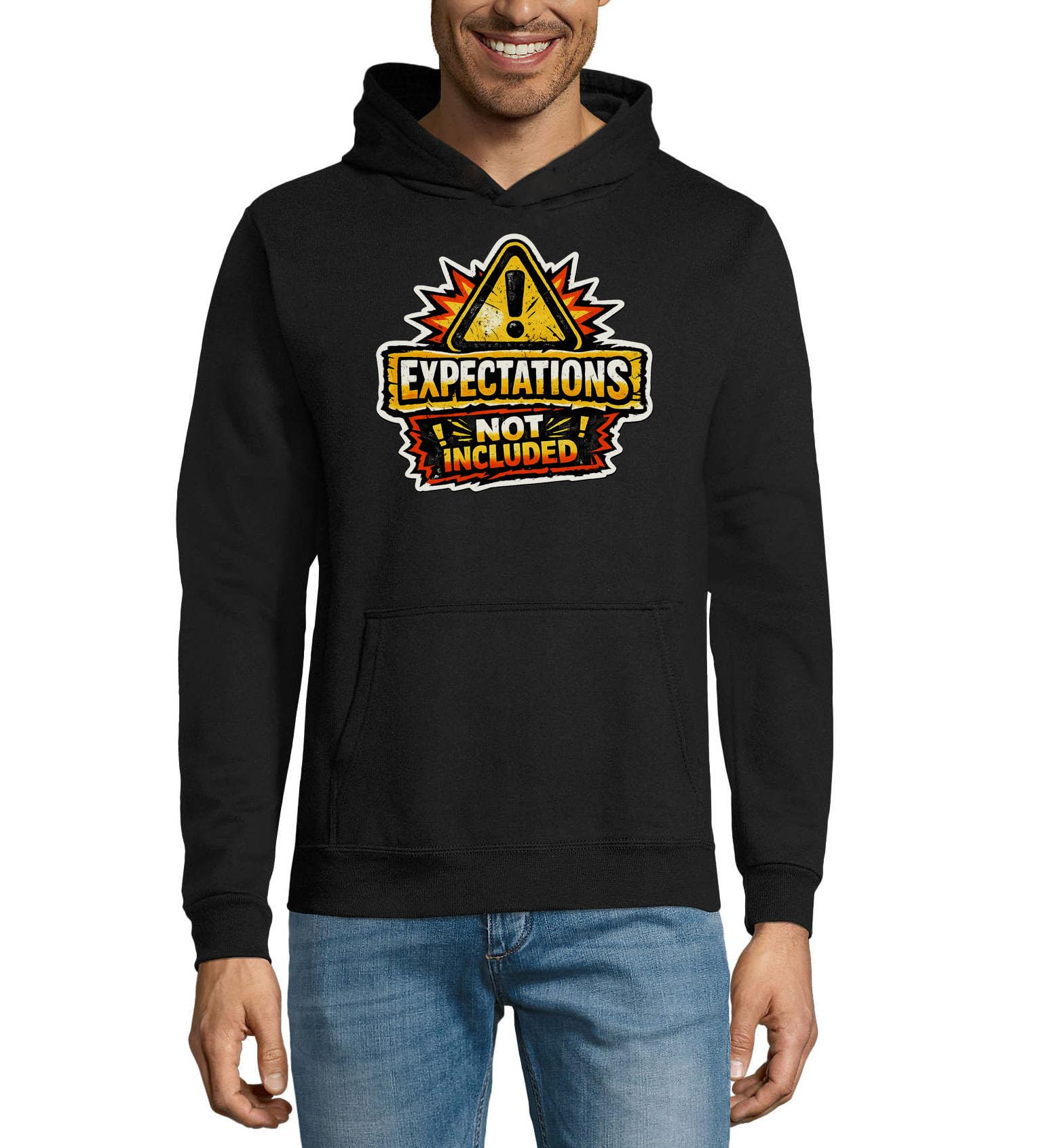 Symbol ostrzegawczy z pogrubionym komiksowym tekstem unisex mieszanka bawełny bluza z kapturem bluza z kapturem czarna