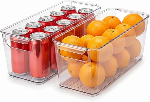 Richards American Dream Home Fridge Fruit Storage Containers Stackable Fruit And Vegetable Storage For Refrigerator - Pantry Bins With Handle - Clear Plastic, BBA-free, 11.8" x 3.9" x 3.9"