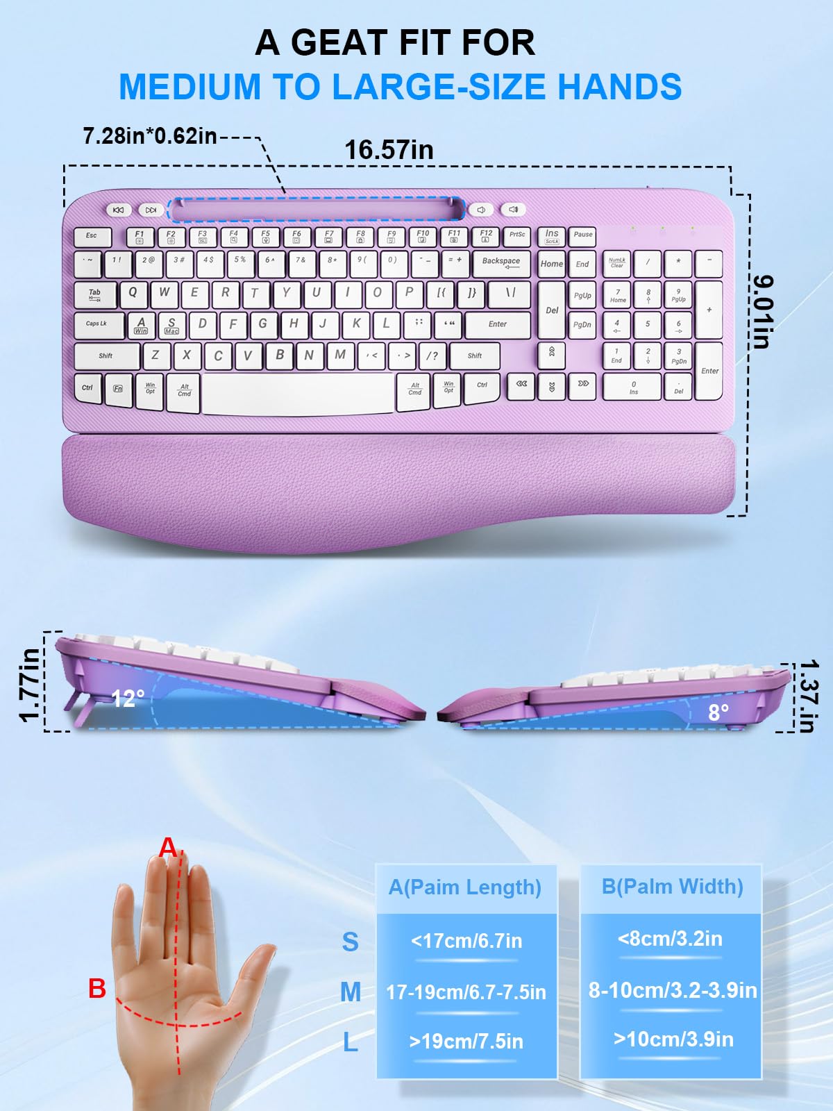 Bezprzewodowa klawiatura i mysz, klawisze falowe, bezprzewodowa, ergonomiczna klawiatura z amortyzowanym podparciem Plam, uchwyt na telefon, cicha, bezprzewodowa klawiatura 2,4 GHz, zestaw myszy do