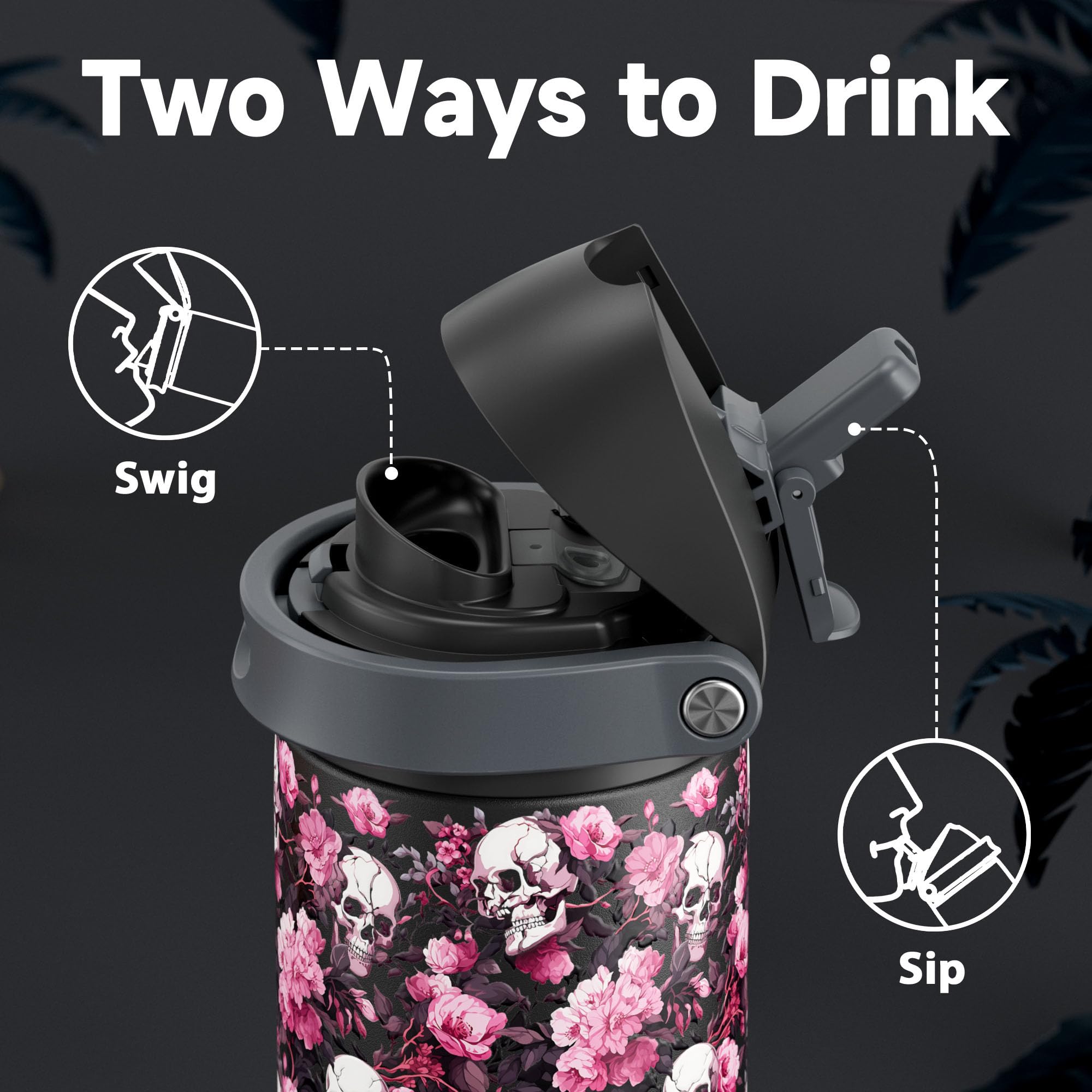 24 oz Insulated Water Bottle for Halloween: Meoky Stainless Steel Water Bottle with Straw and Spout Lid - Leak Proof, Cold for 24 Hours, Fits in Car Cup Holder, Halloween Gifts for Adults, Haunt Bloom