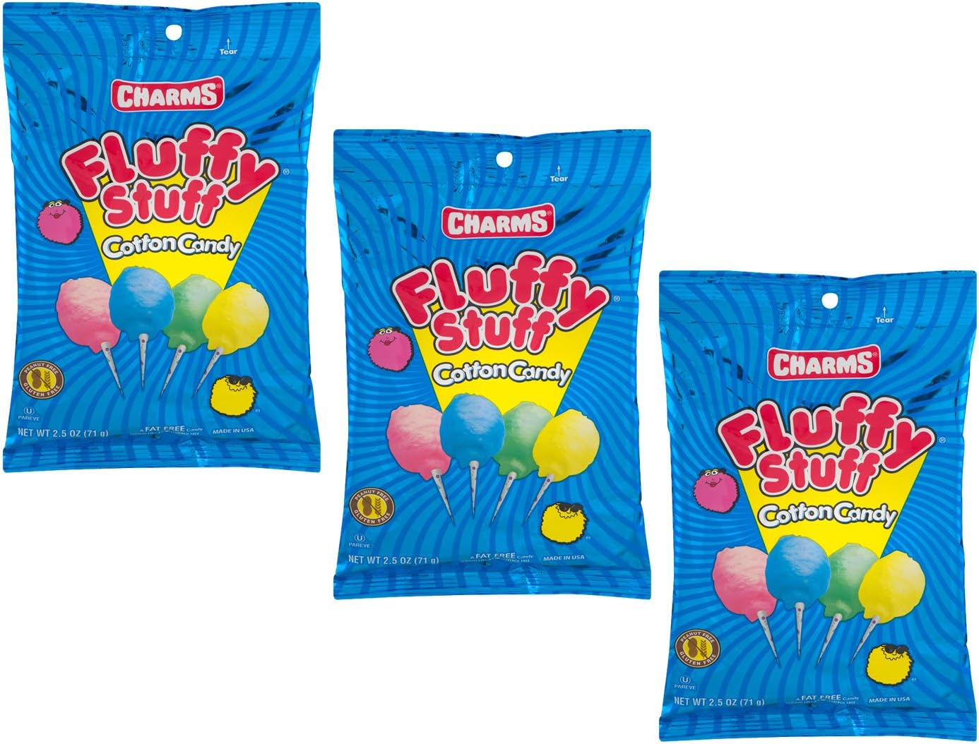 Fluffy Stuff Cotton Candy 2.5 Oz Theater Size Bags - Pack of 3
