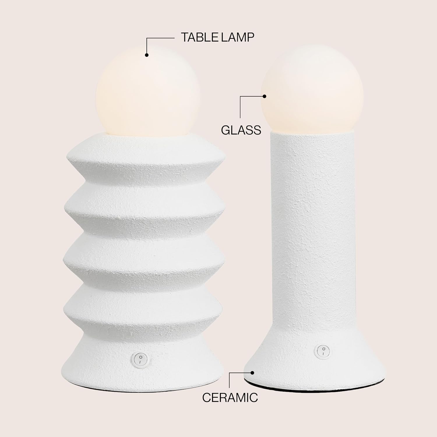 JONATHAN Y 13" White Modern Scandinavian Ceramic Integrated LED Table Lamp Set of 2, Geometric Minimalist Lamps with Frosted Glass Globe Shade for Bedroom, Living Room JYL5700A-2SET