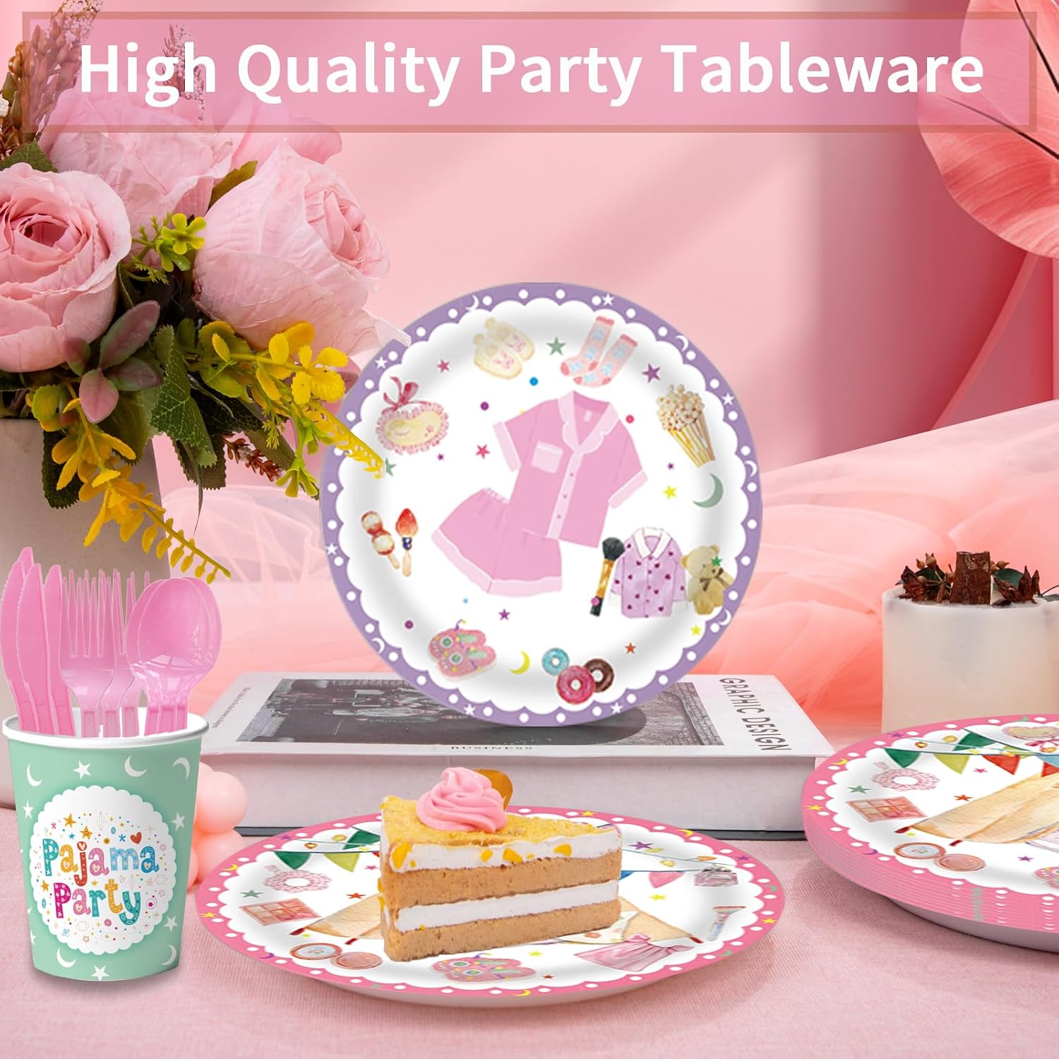 Pajama Party Decorations, Sleepover Party Supplies for Girls, 171 Pcs Pajama Party Paper Plates and Napkins Set for Birthdays Girl’s Parties Spa Parties Baby Shower Serve 24 Guests