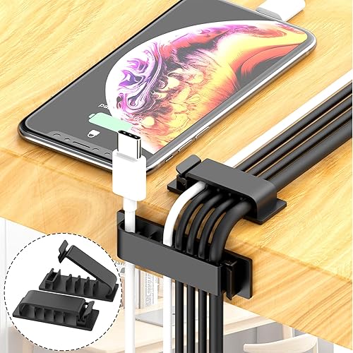 Miniatura 4 de ELII Kit de organización de cables de 300 piezas, 4 fundas para cables, 35 clips para cables con 11 soportes para cables, 20 rollos de correas