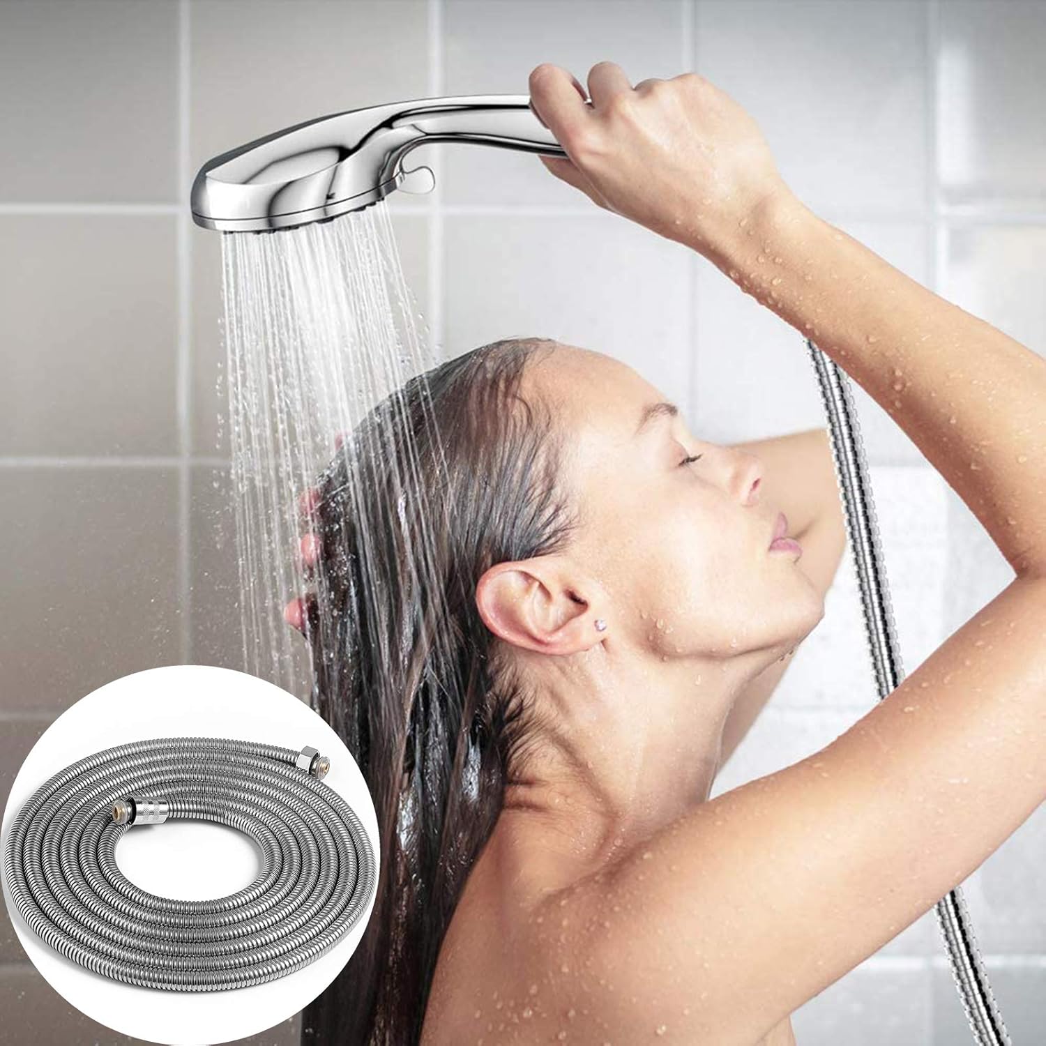 Shower Hose Extra Long 157Inches（4M) Flexible Stainless Steel Handheld Shower Hose Anti-Explosion Anti-Kink Leakproof Hose Universal Brass Connectors Replacement Metal Extension Shower Hose : Tools & Home Improvement