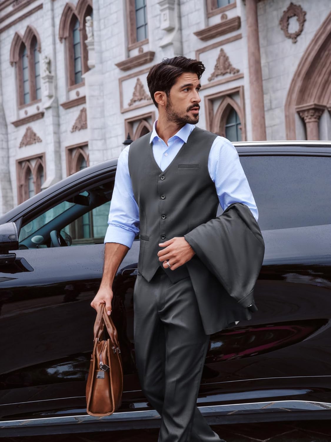 PJ PAUL JONES Men's Business Casual Vests Lightweight Slim Fit Suit Waistcoat - Image 3