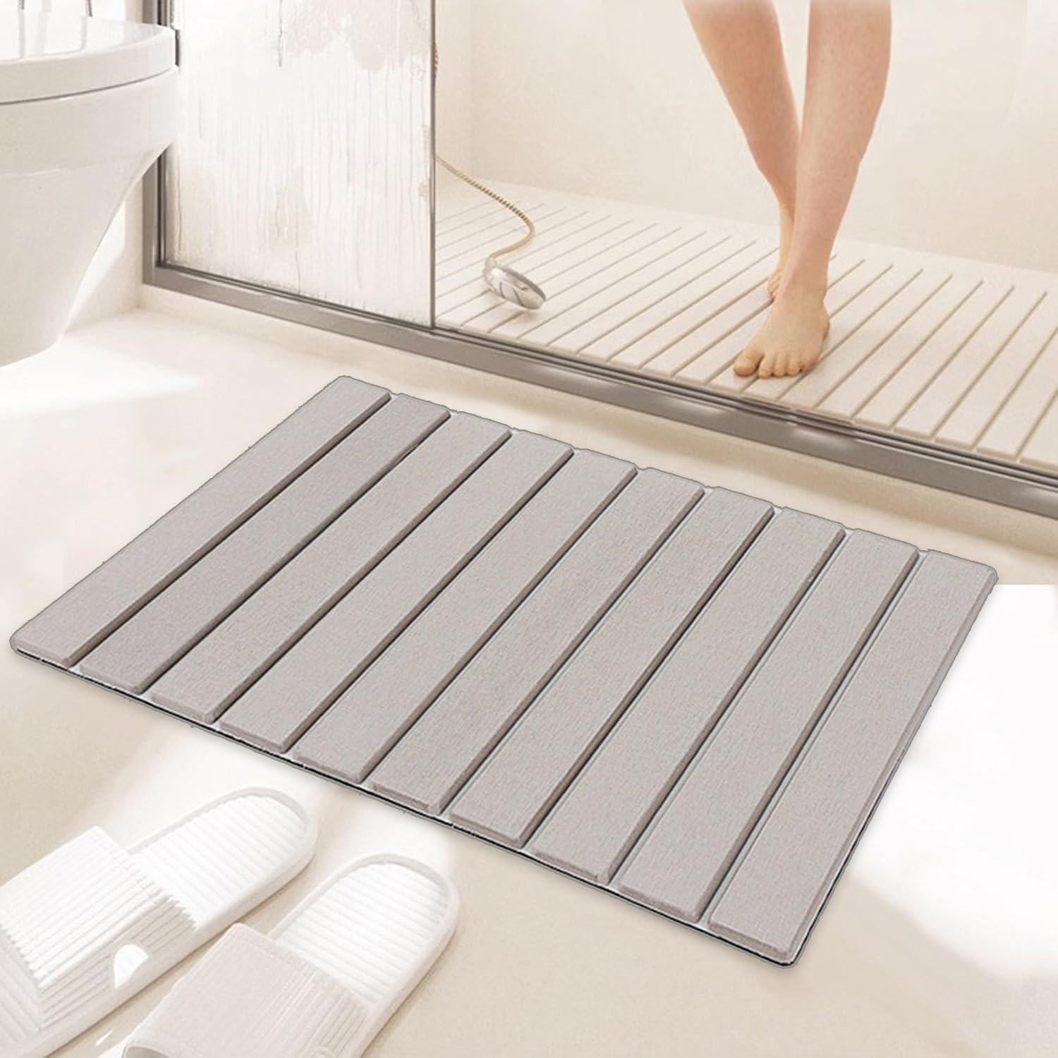Stone Bath Mat Bathtub Mat Foldable Diatomaceous Earth Bath Mat Anti-Skid Absorbent Quick Drying Floor Mat for Bathtub Bathroom Kitchen