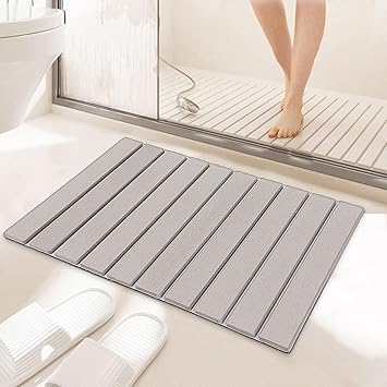 Asou Stone Bath Mat Bathtub Mat Foldable Diatomaceous Earth Bath Mat Anti-Skid Absorbent Quick Drying Floor Mat for Bathtub Bathroom Kitchen