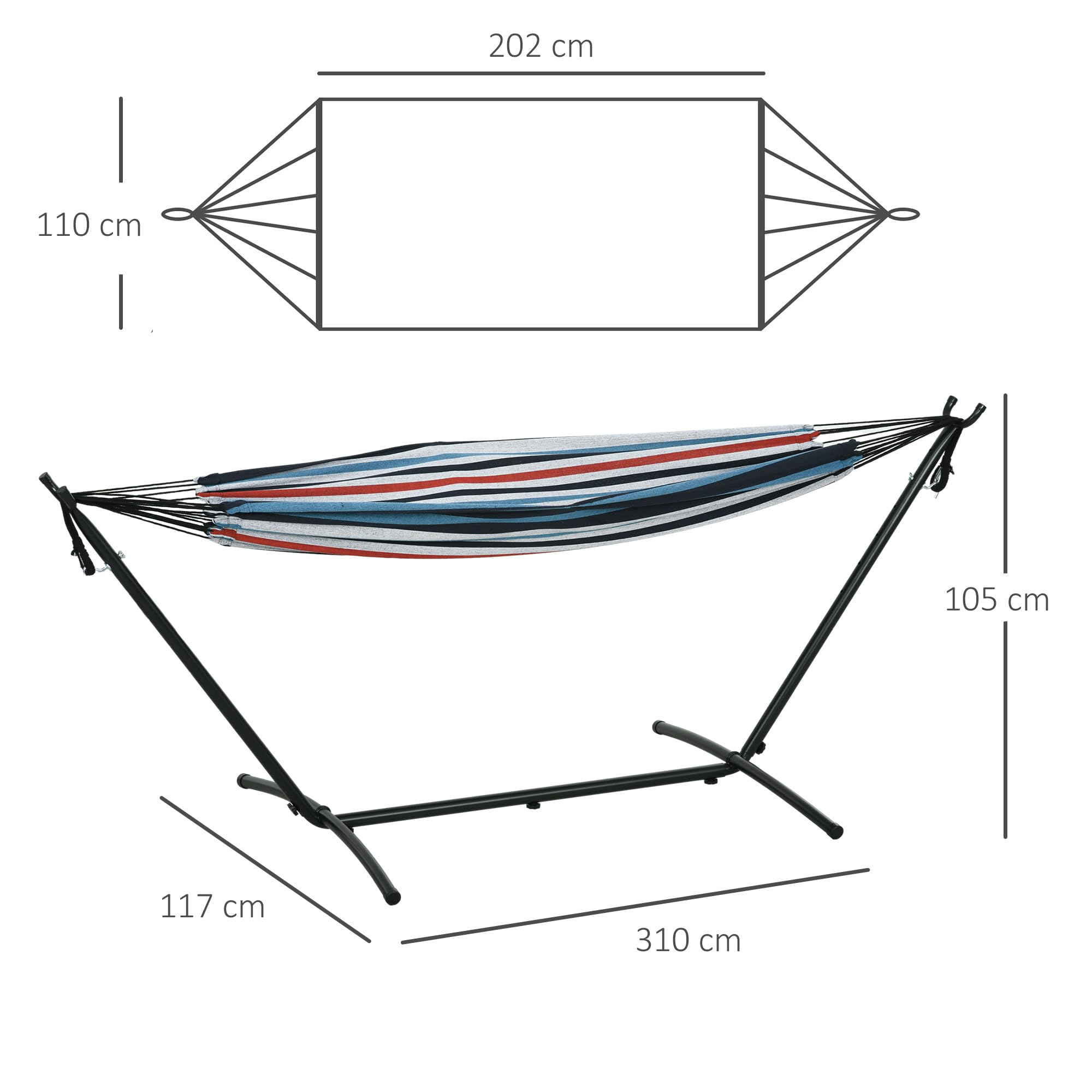 Outsunny Hamac de Jardin avec Support en métal époxy hamac sur Pied 1 Place Charge Max. 120 Kg Sac Transport Bleu Blanc