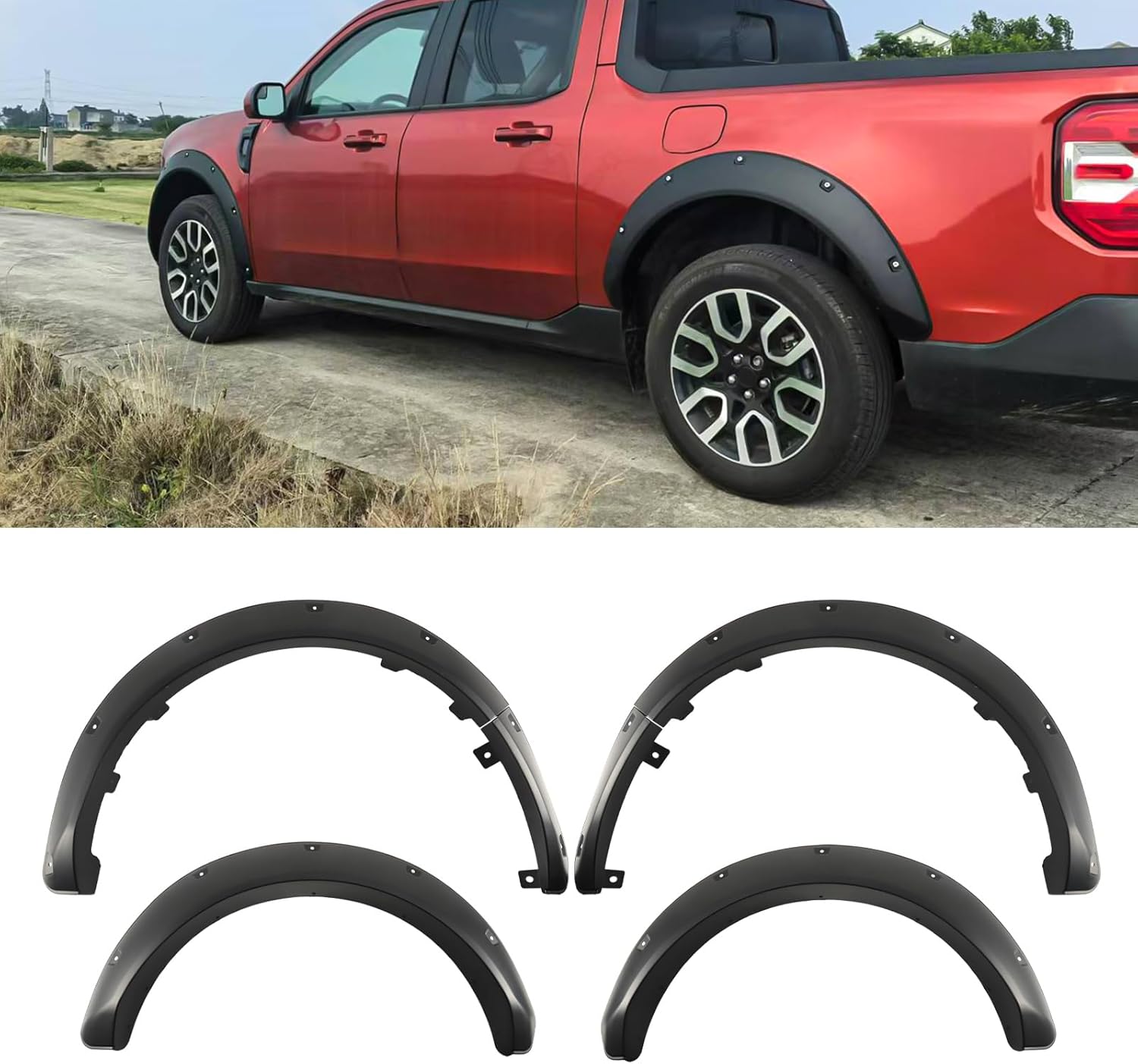 Wide Fender Flares for Ford Maverick 2022-2026 Bolt-Riveted Wheel Eyebrow Front & Rear Fender Trim