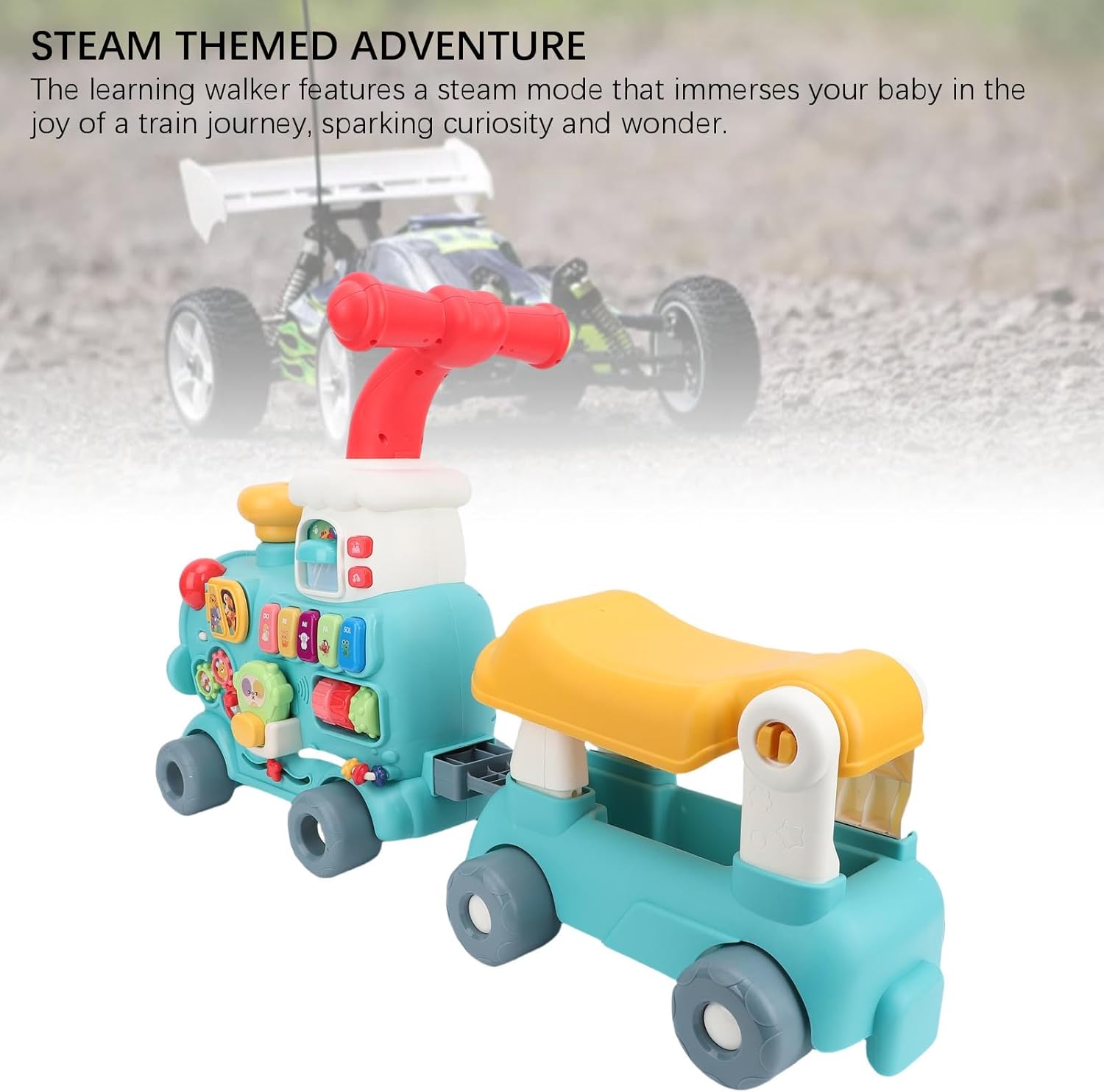 プッシュトレインに乗って、幼児1〜3歳用の学習ウォーカー、スチームモードと形状一致ブロック付き、座って立つベビープッシュウォーカー、