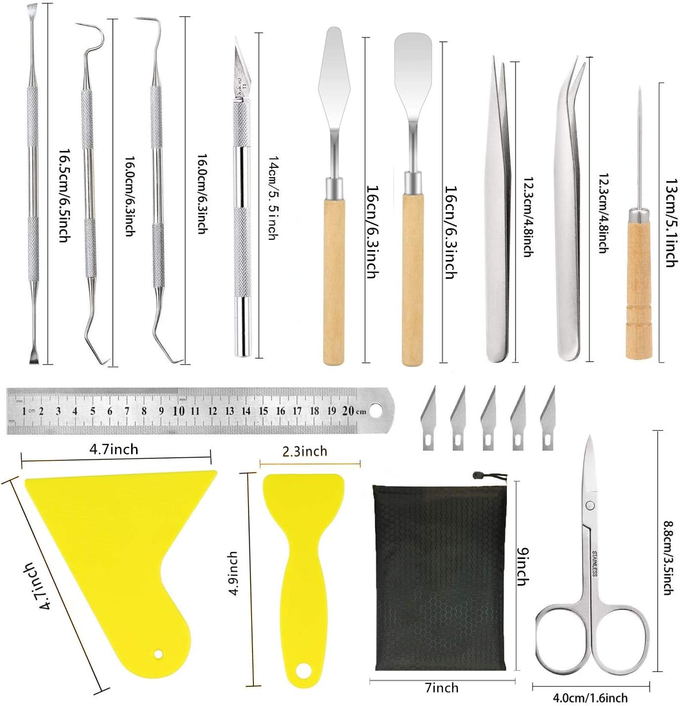 19 Pieces Craft Tools Set,Precision Craft Basic Set,Vinyl Weeding Tools, Craft Vinyl Tools Kit for Adhesive Vinyl HTV/Oracal/Silhouettes/Cameos/Lettering/Cut/Cutting/Tweezers/Splicing/Siser