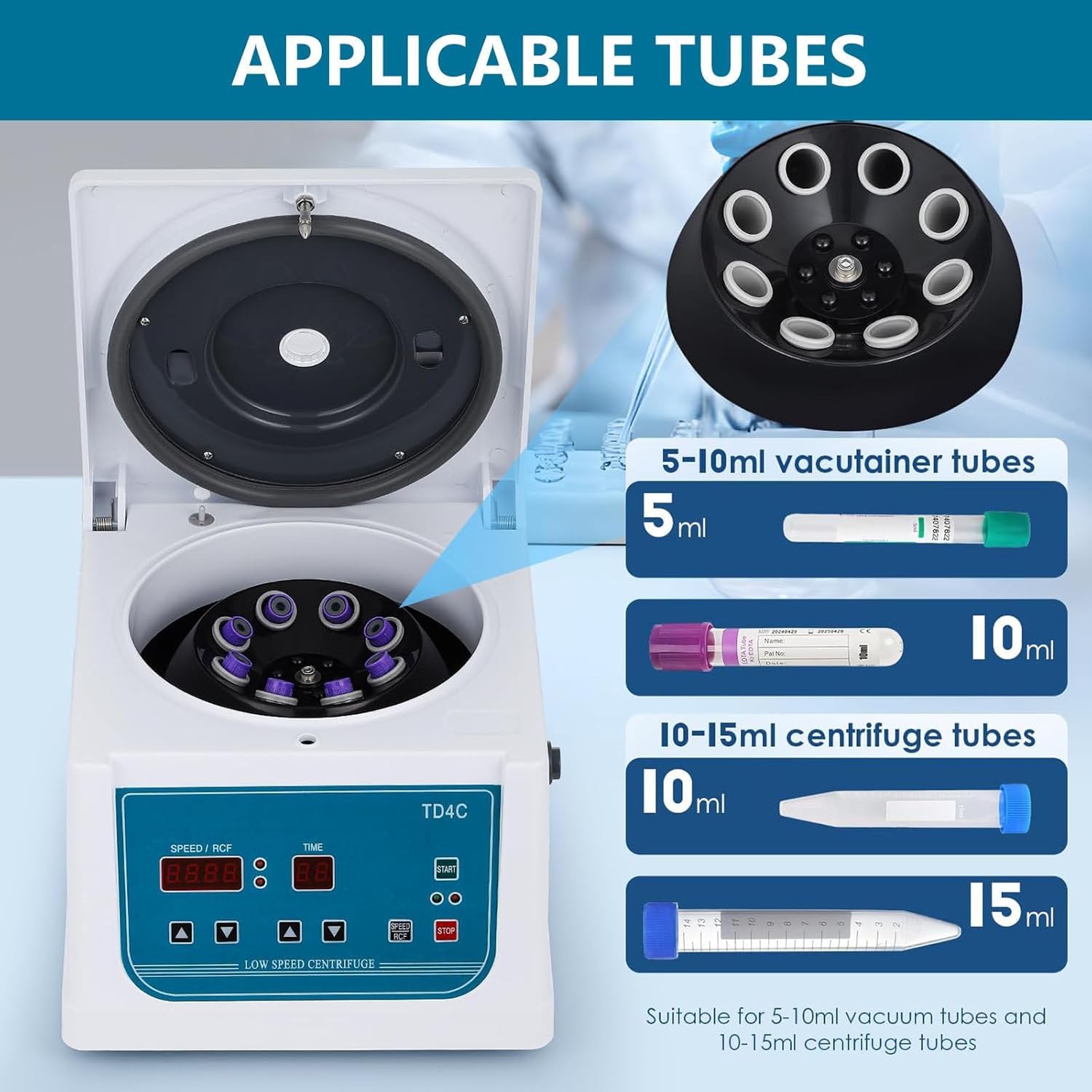 TsoLay Centrifuga Elettrica da 4000 Giri/min, Centrifughe da Laboratorio da Banco da 60 W, 8 Centrifughe da Tavolo a Bassa velocità da 15 Ml, Timer da 0 a 99 Min, Rotore Composito, per Sangue/siero