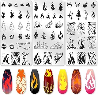 benikmake 3pcs Flame Nail Stamping Plate Nail Printing Stainless Stencil for Manicure Salon Fire Element 6x12cm 2.36x4.7inch