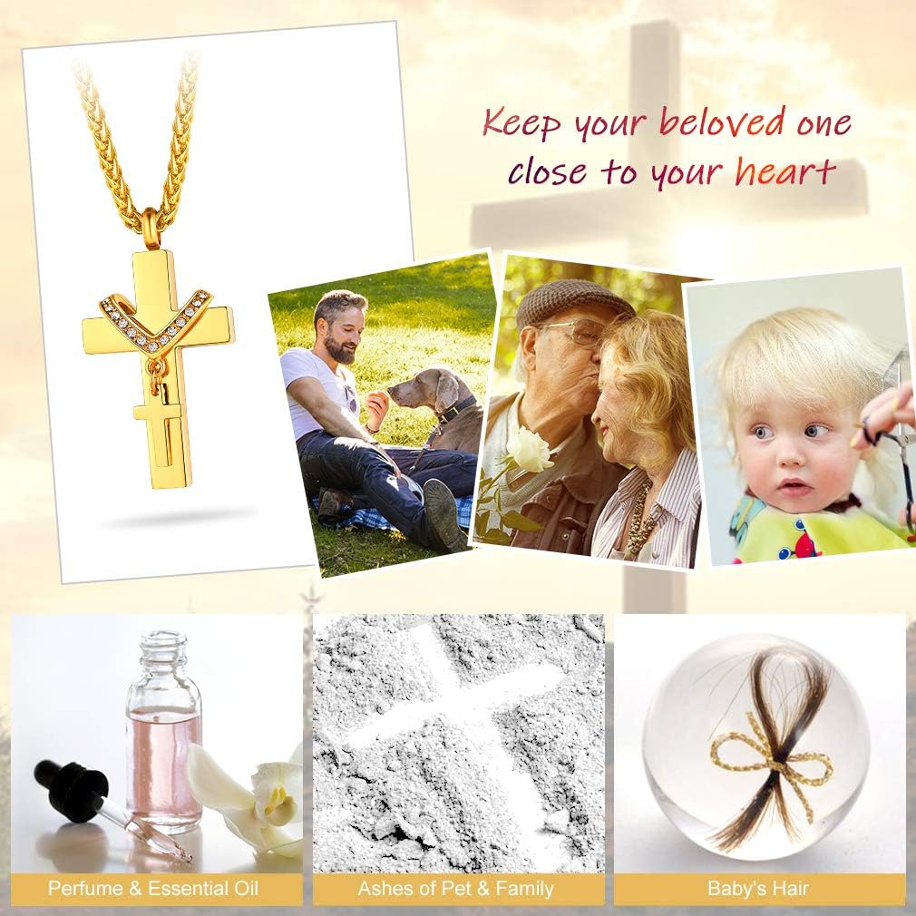 FaithHeart Cremation Urn Necklace, Women Men Stainless Steel/Gold Plated Memento Jewelry, Pet Ashes/Perfume/Pill Keepsake Waterproof Pendant Necklace for Memory- Customize Available