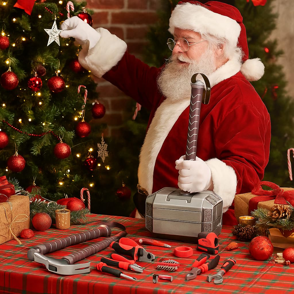 Thor Hammer Werkzeugkoffer Set,Tägliche Reparatur Gefüllt Haushalt Werkzeug,Werkzeugkasten Set für DIY und Holzbearbeitung,Geschenke für Herren,Halloween Deko (Einen schritt weiter)