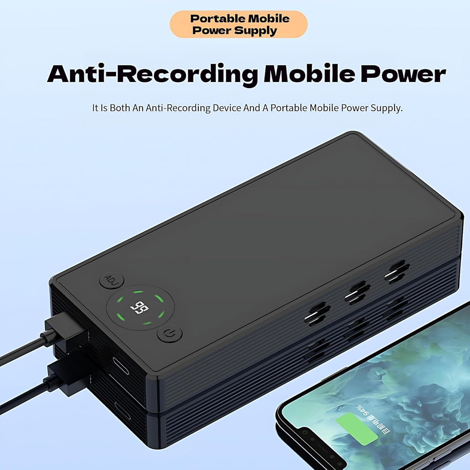 Jammer di Blocco della Registrazione, Intercettore di Registrazione A 300 ° con Power Bank da 4000 mAh E Display LCD, Dispositivo Anti-Registrazione per Telefoni Cellulari, Registratori Voc