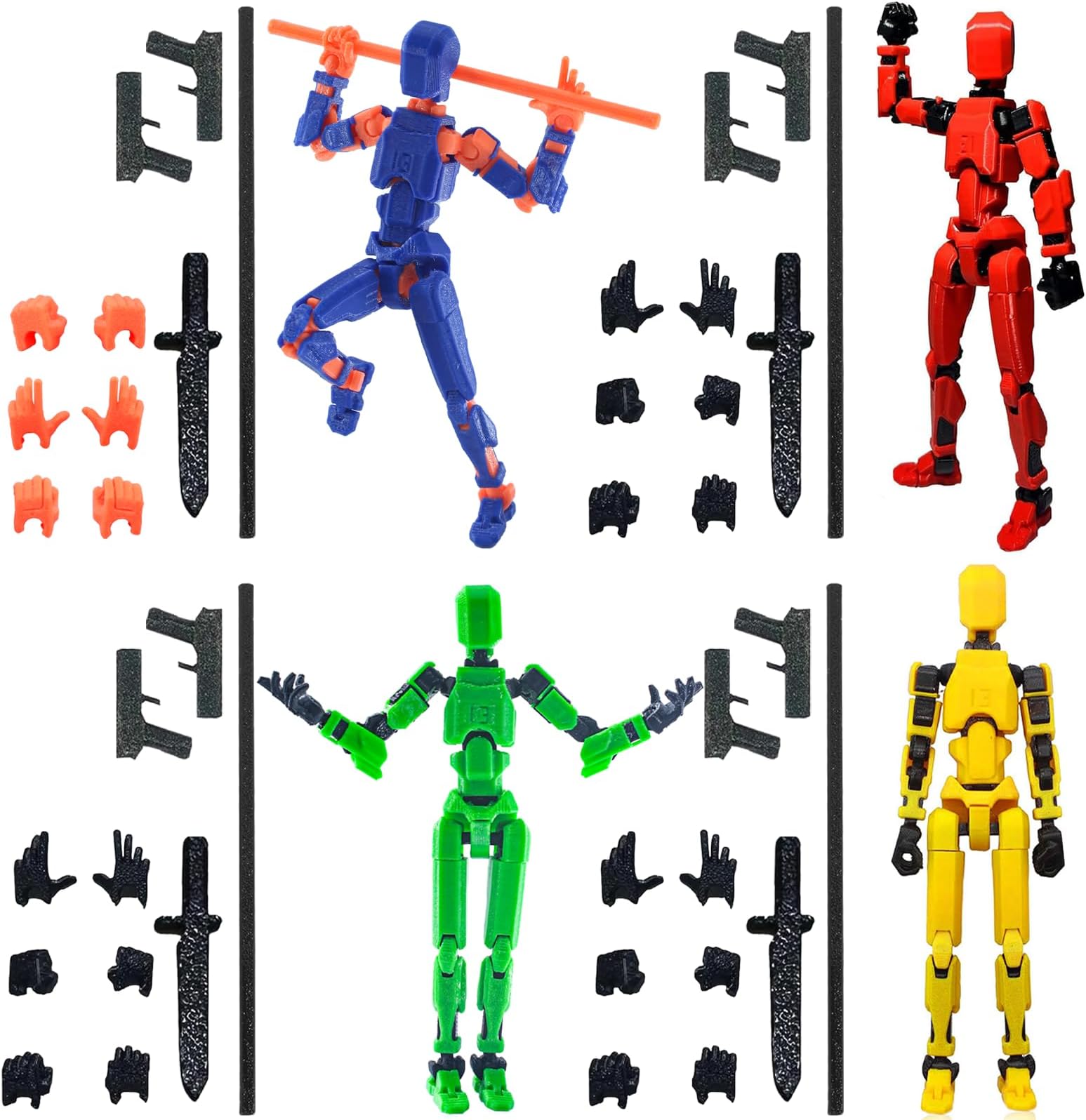 Titan 13 Action Figure,T13 Multi-Jointed Action Figures,T13 Action Figure,3D Printed Action Figures,N13 Action Figures Black (4pcs-B)