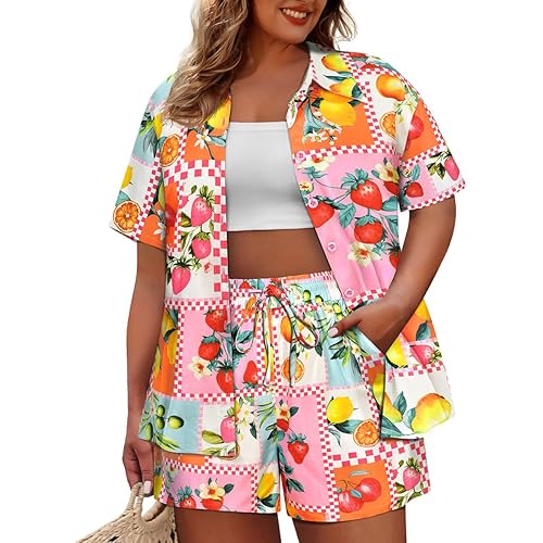 CARCOS Women's Plus Size 2 Piece Sets Summer Top and Shorts Set Short Sleeve Vacation Casual Tracksuit Outfit XL-5XL