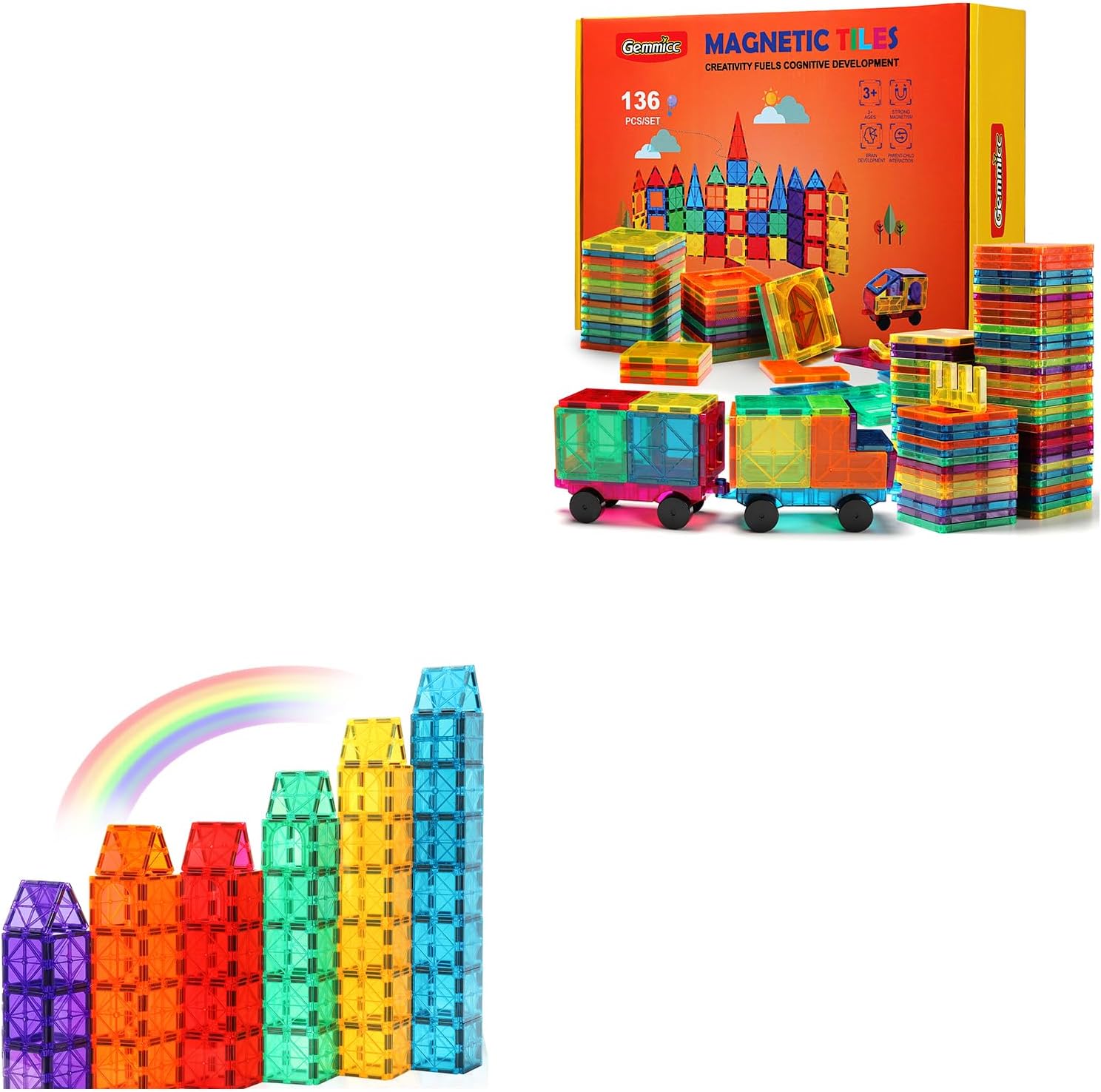 Gemmicc 136 PCS Magnetic Tiles Set + 34 PCS Magnetic Tiles Set