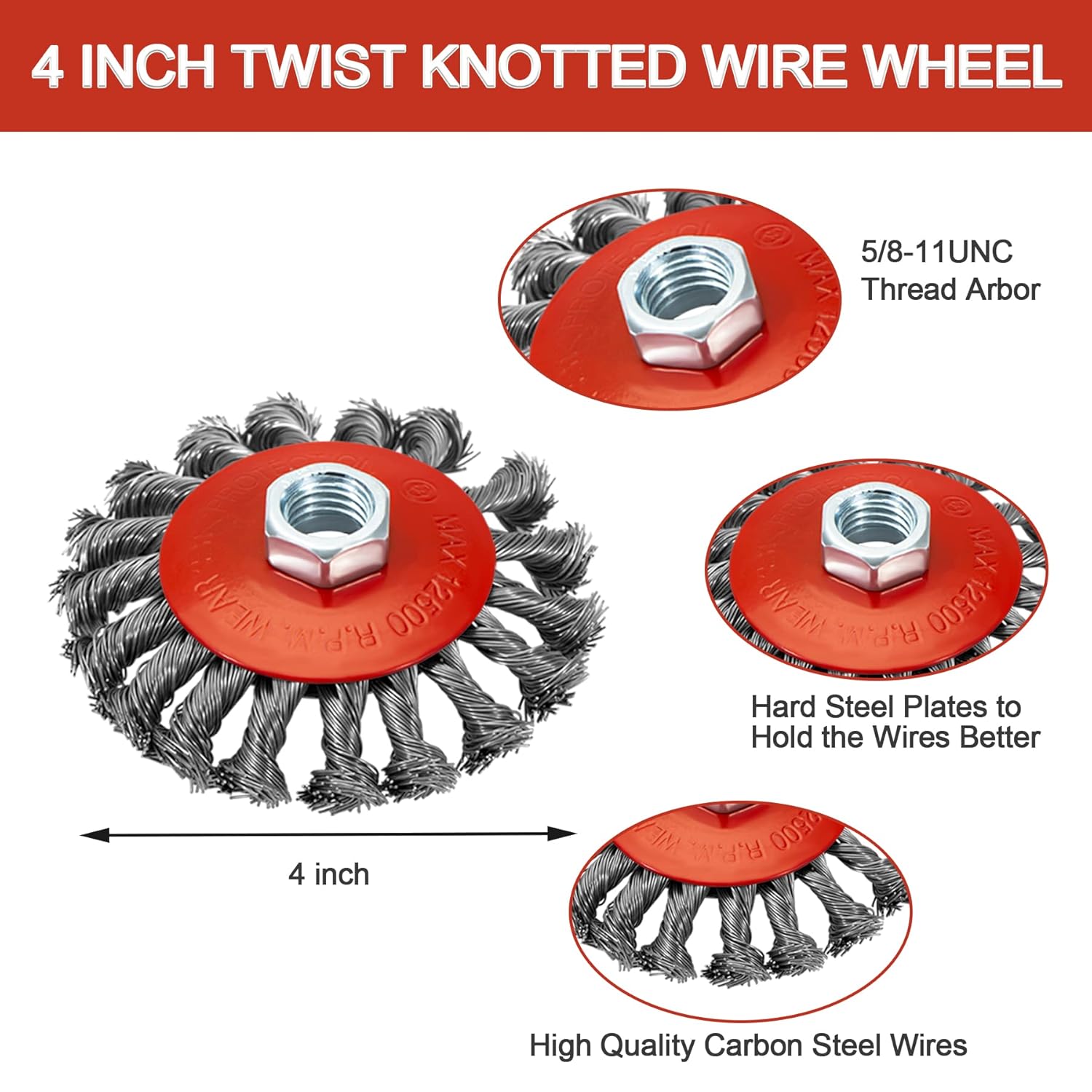 AUPREX 6 Pack 4 Inch Wire Wheels for Angle Grinder, 3 Inch Wire Cup Brush for 4 1/2 Angle Grinder, Twist Knotted Carbon Steel Wire Wheel with 5/8"-11 UNC Thread Arbor for Removing Rust,Paint etc