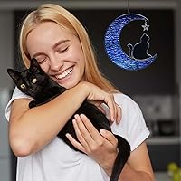 Vista 7 de Regalos conmemorativos para gatos por pérdida de gato, gato en luna, vitrales colgantes para ventanas, atrapasoles, regalos conmemorativos hechos a