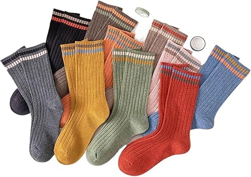 Miniatura 5 de TRENIS 5pair Mujeres Calcetines Largos Primavera Otoño Tejer Rayas Poliéster Algodón Medio Tubo Suelto Calcetín Transpirable