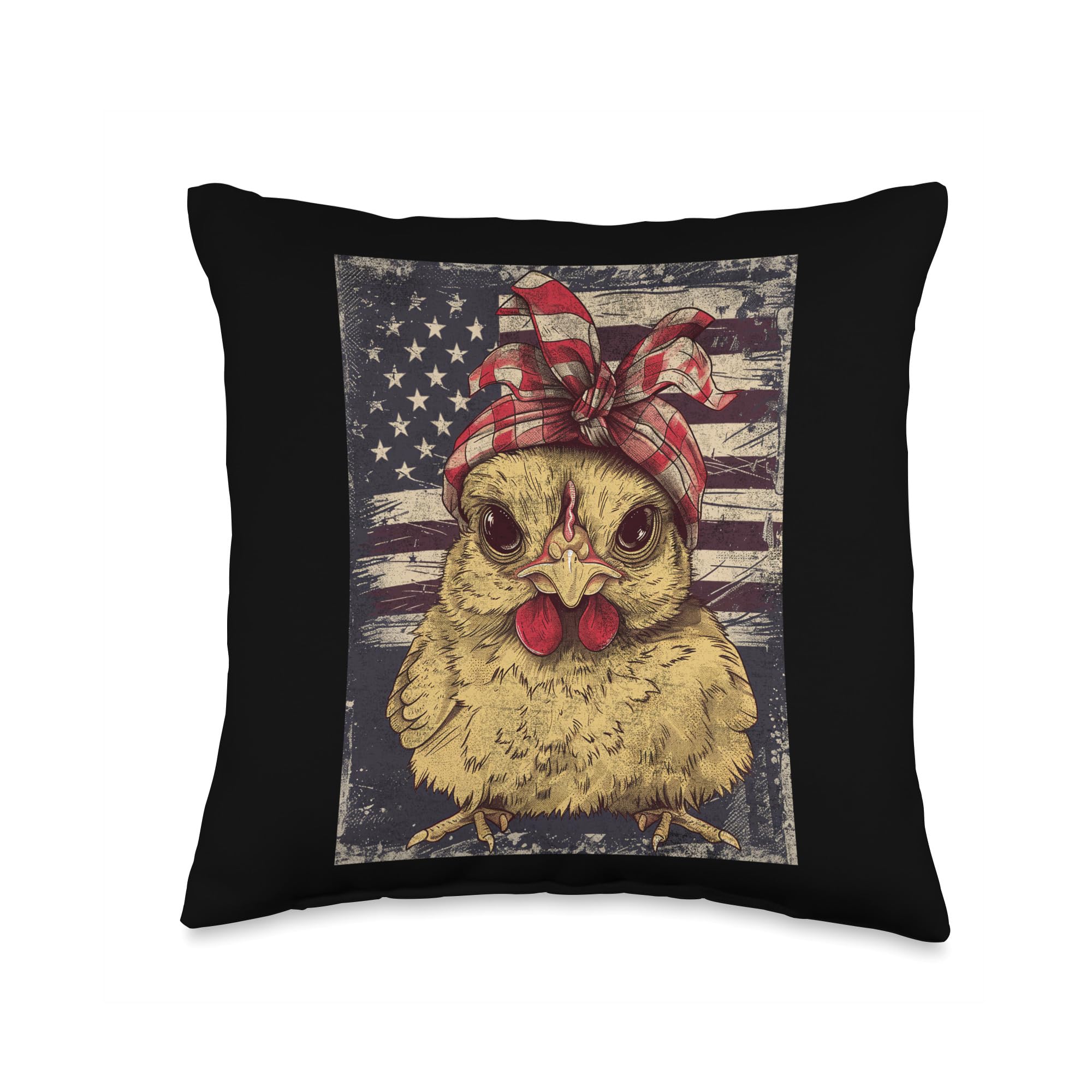 Cute Chicken USA American Flag Patriotic Americana Graphic Throw Pillow