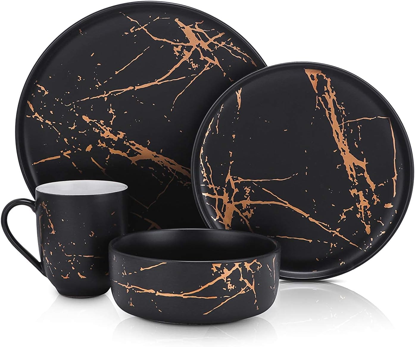 Stone Lain Modern Splash Exquisite Fine China Dinnerware Set, 32 Piece - Service for 8, Black & Gold