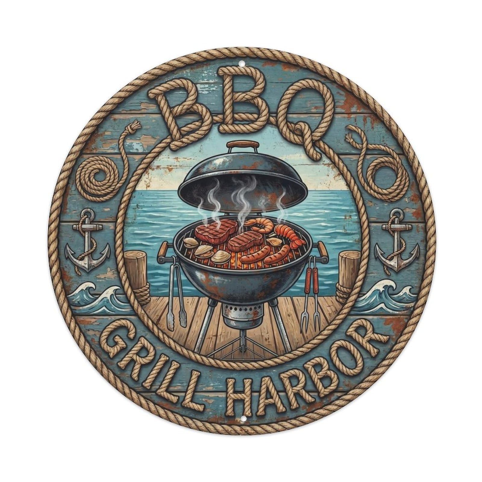 BBQ Grill Harbor Metal Tin Sign