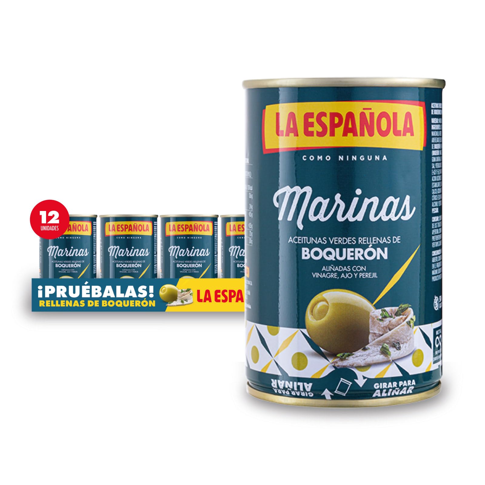 La Española Aceitunas Verdes Rellenas de Boquerón 300g Pack 12 Unidades Sin Gluten