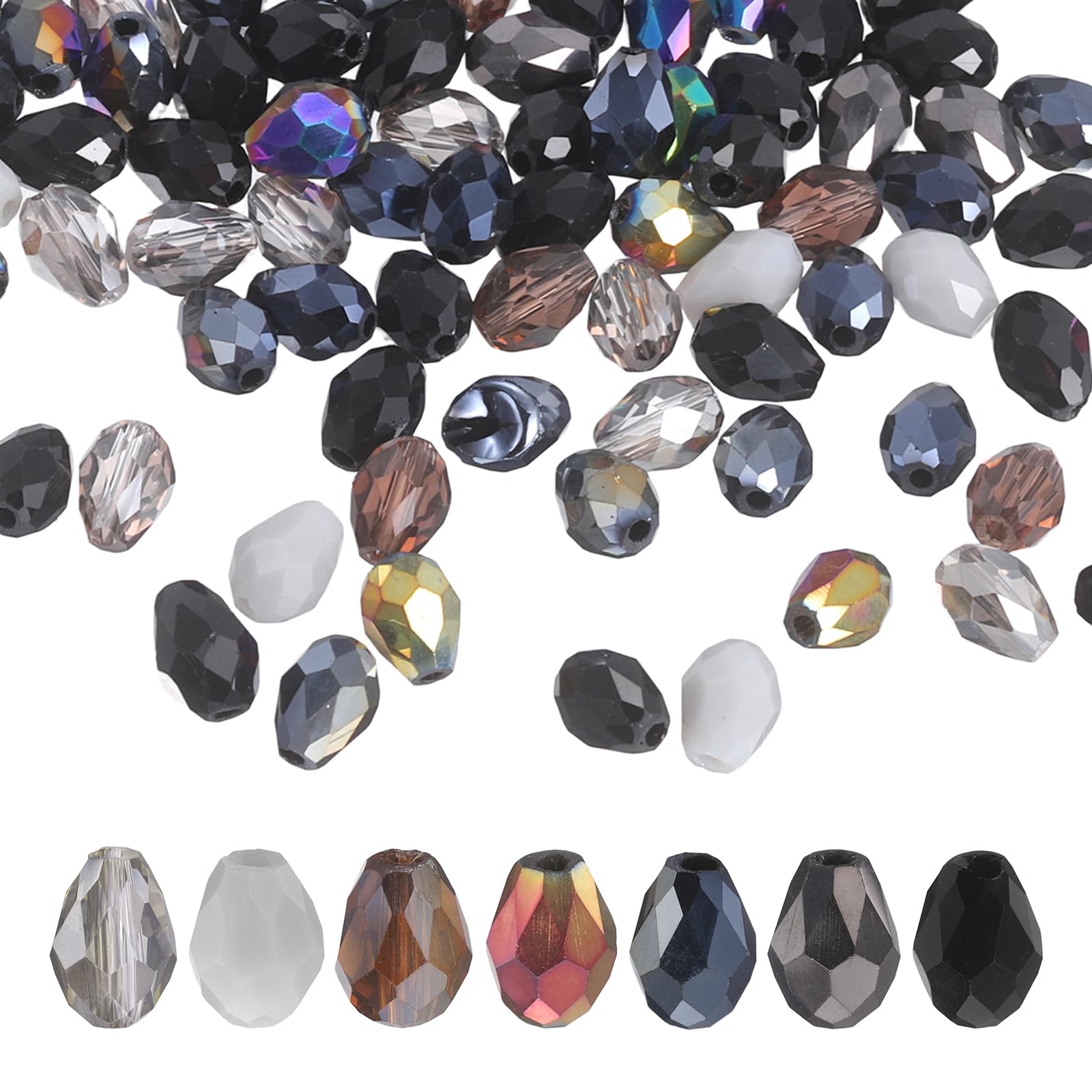 sourcing map 100 PCS Teardrop Crystal Glass Beads, 6x8mm Faceted Shape Crystal AB for Necklace Bracelet Earrings DIY Jewelry Crafts Making Supplies, Black