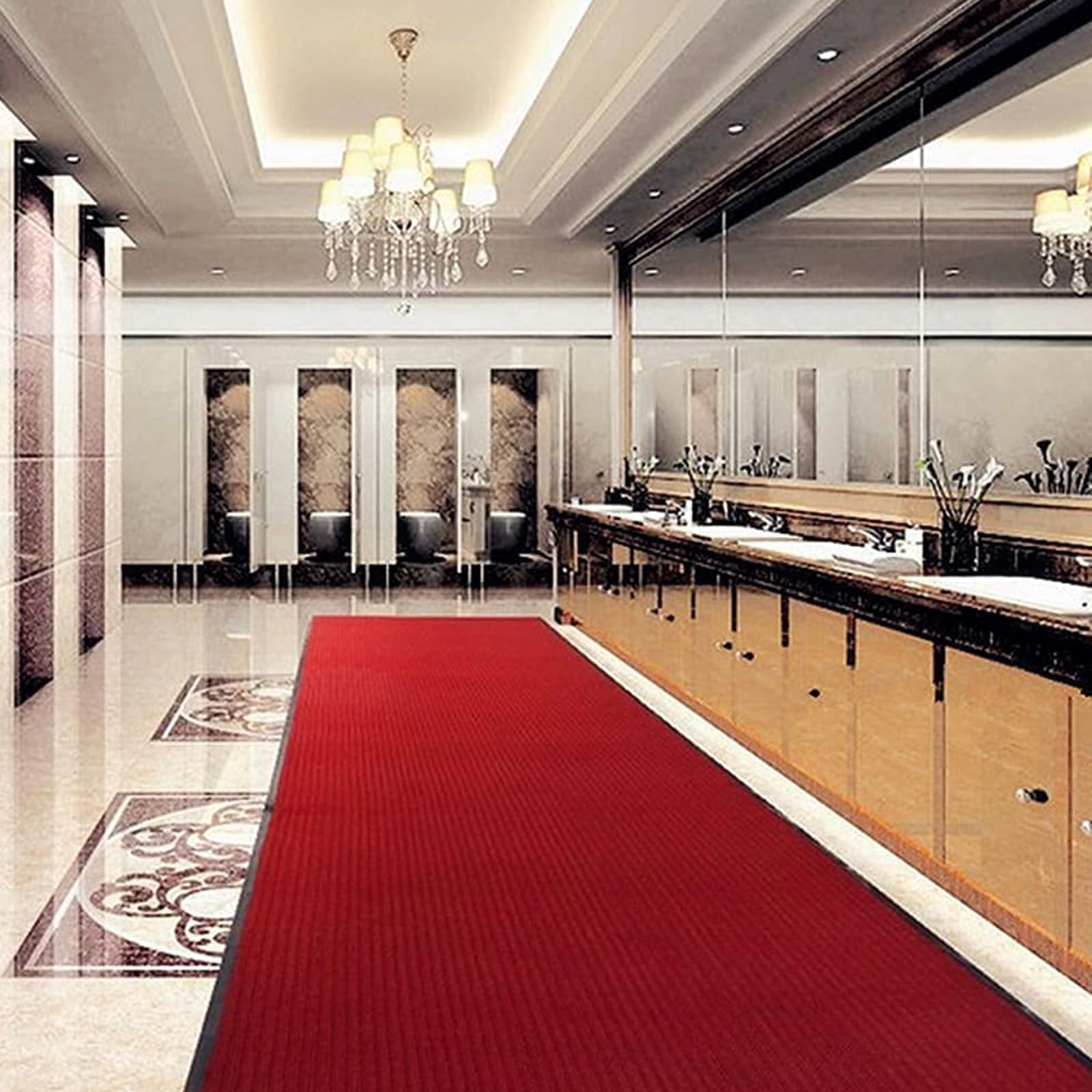 uyoyous 90x300cm Teppich Läufer Flur Fußmatte Schmutzläufer mit Rutschfester Rücken Schmutzfangmatte Teppichläufer für Räumen, Korridoren, Eingangsbereichen - （Rot，Rechteck）