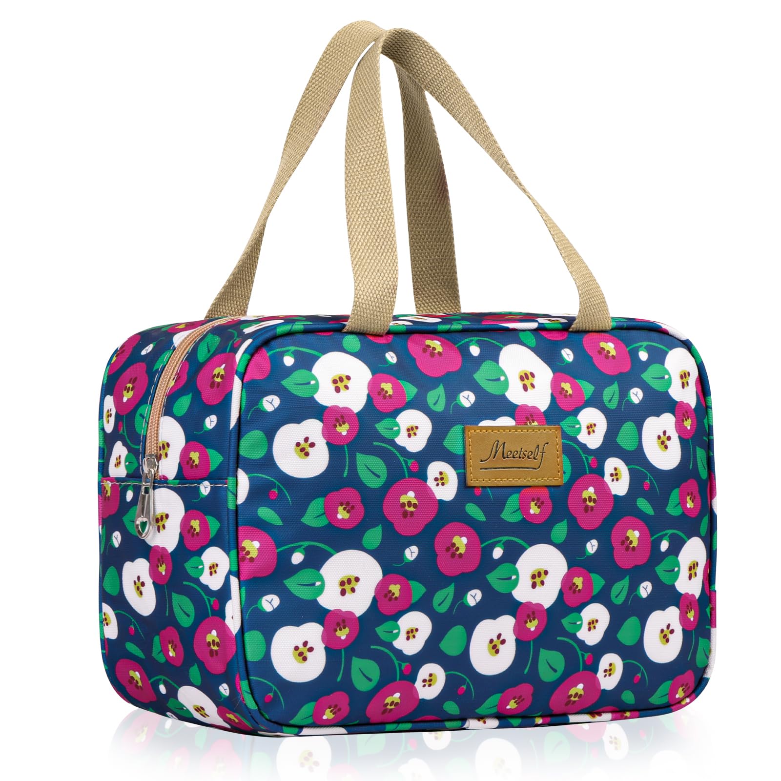 Aucuu Trousse de Toilette Femme, Grande Trousse de Maquillage avec Poignée, Sac à Cosmétiques étanche Portable pour Camping et Voyages, Sac de Maquillage Floral pour Femmes et Filles - 5