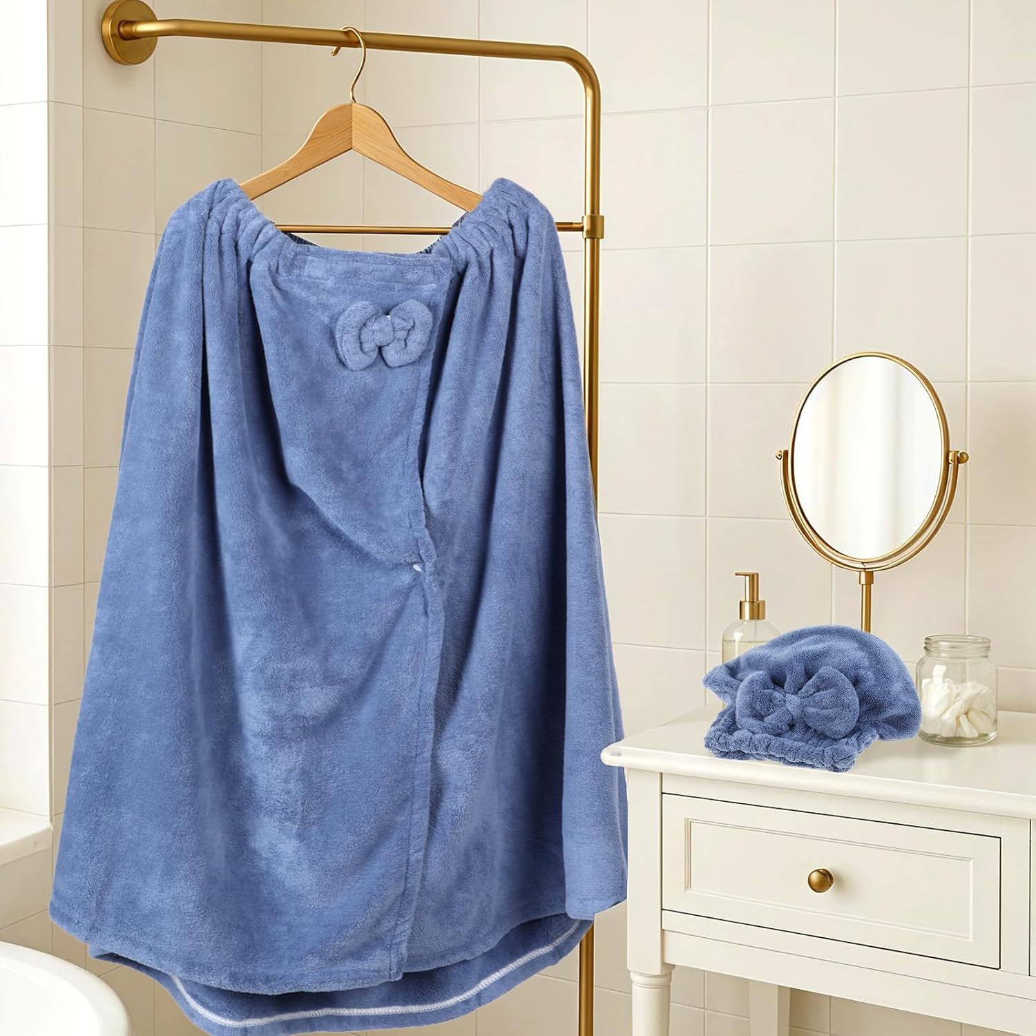 JIEYAO 2 Sets Plus Size Towel Wraps for Women, Bath Towel Dress with Hair Towel, Spa Shower Towel Wrap Adjustable Oversized Body Wrap Wearable Bath Wrap for Quick Drying Hair and Body - Image 6